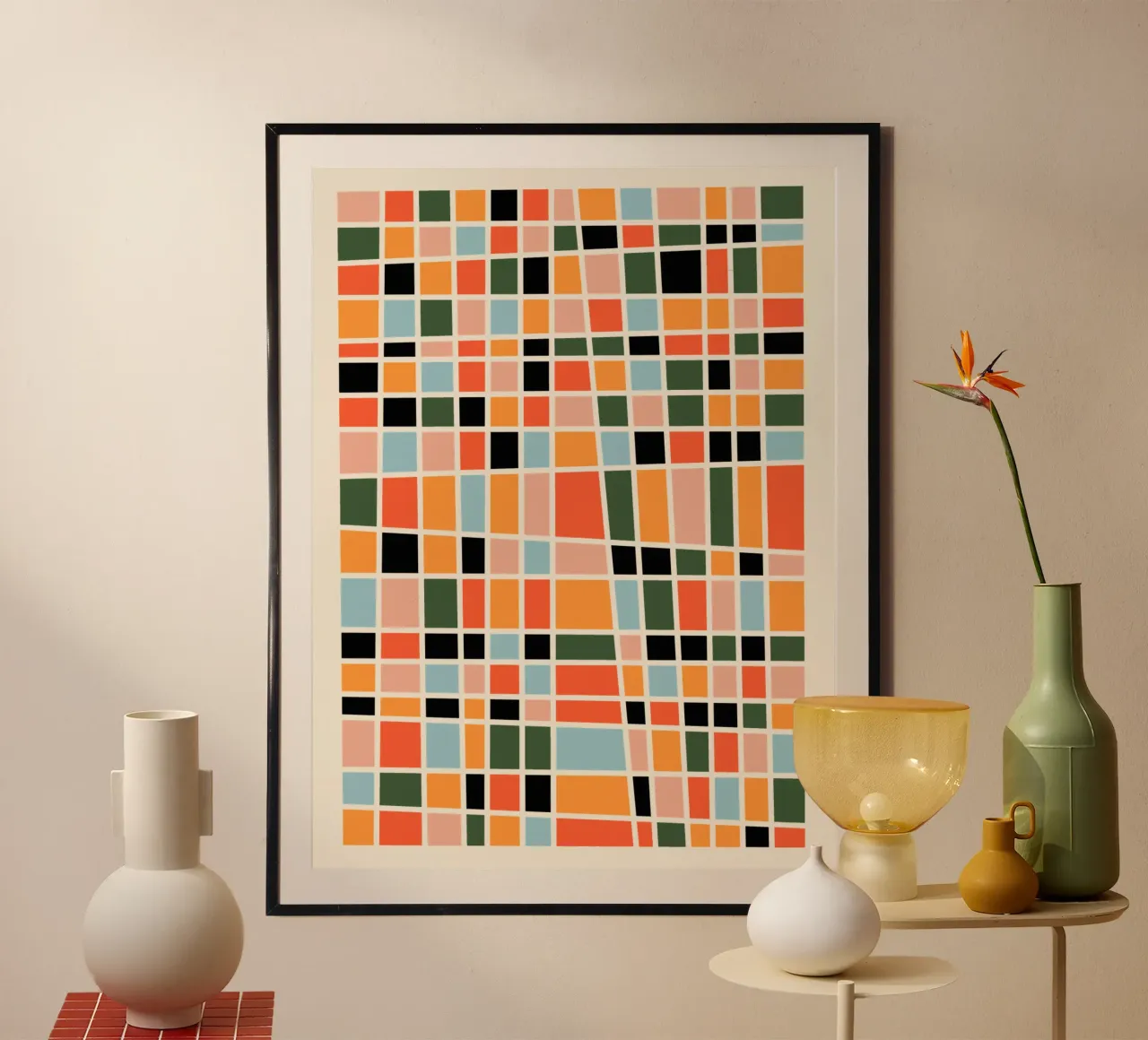Warm happy shapes poster con telaio in alluminio da TijanaArtStudio88