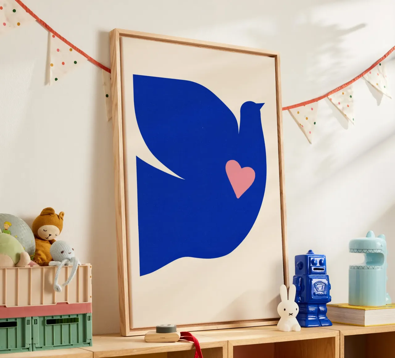 Peace Poster - Colombe bleue avec cœur dans un style minimaliste toile avec Caisse américaine de Studio Sori