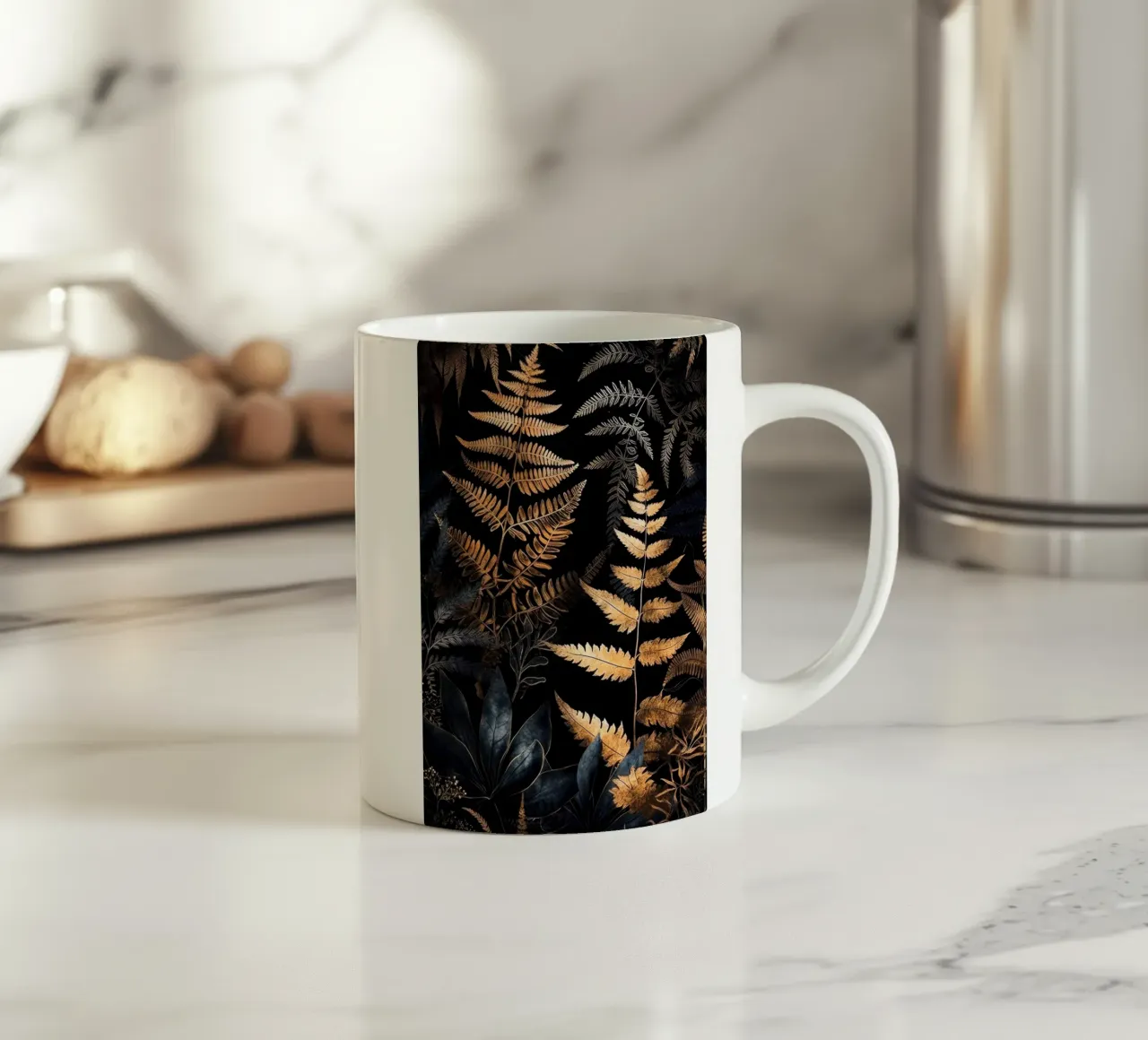 Felci dorate e nere tazza in ceramica da Justyna Jaszke JBJart
