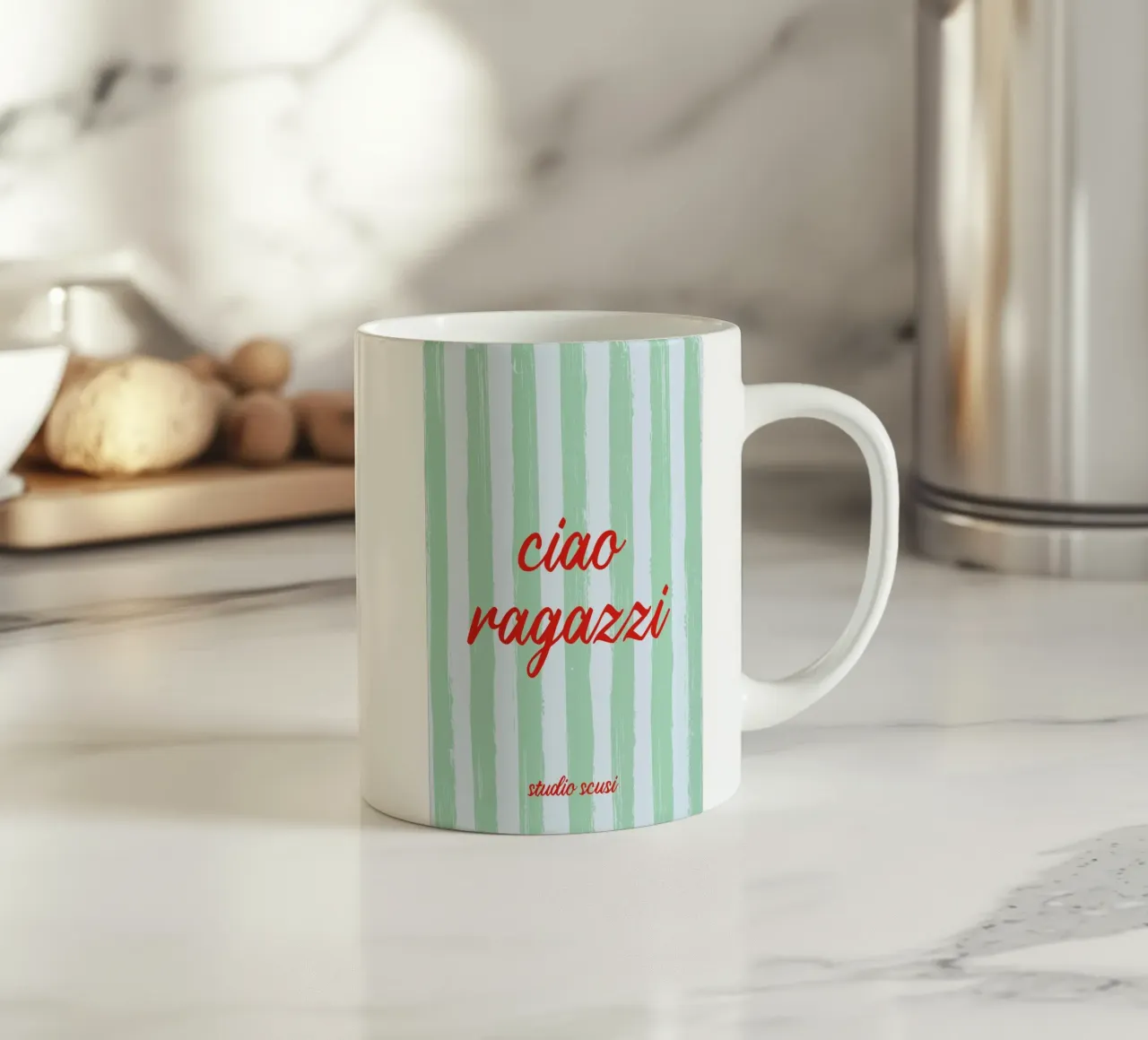 Ciao Ragazzi - A Strisce Menta Rosso tazza in ceramica da studio scusi