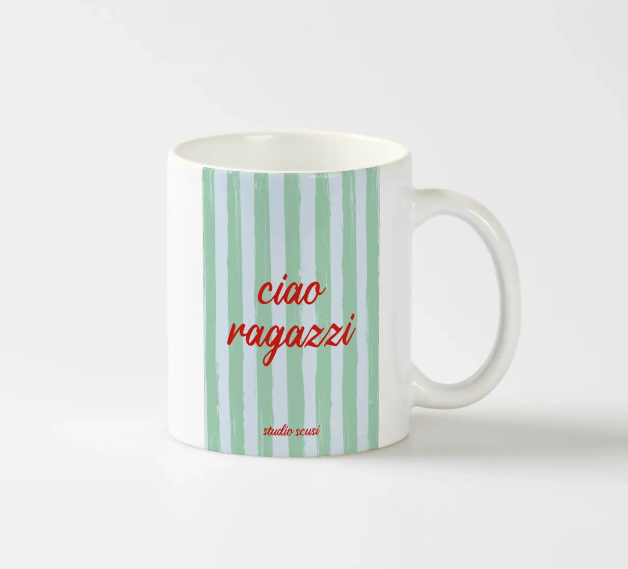 Ciao Ragazzi - A Strisce Menta Rosso tazza in ceramica da studio scusi