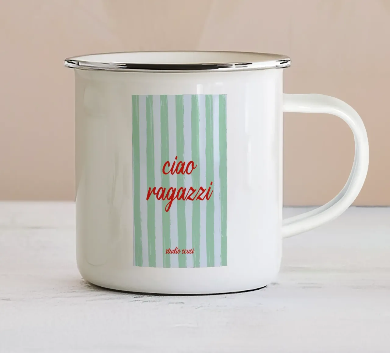 Ciao Ragazzi - A Strisce Menta Rosso tazza in smalto da studio scusi