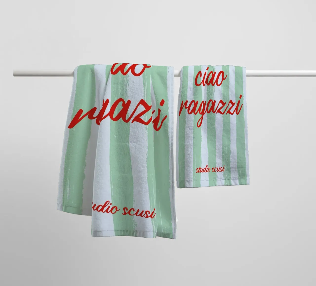 Ciao Ragazzi - A Strisce Menta Rosso asciugamano da bagno da studio scusi