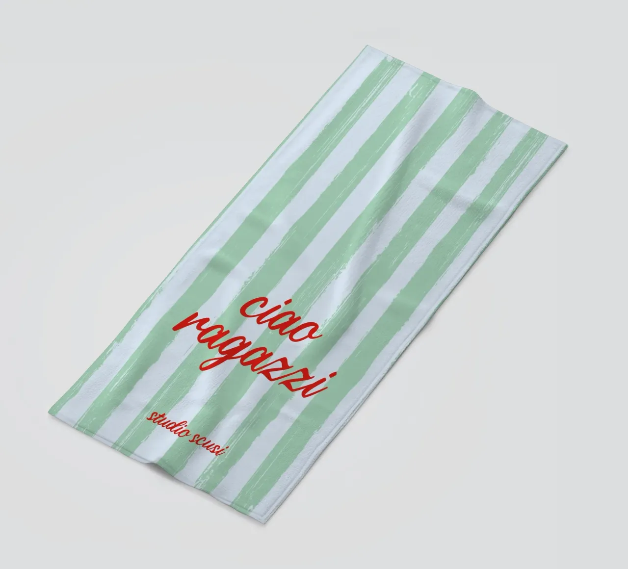 Ciao Ragazzi - A Strisce Menta Rosso telo mare da studio scusi