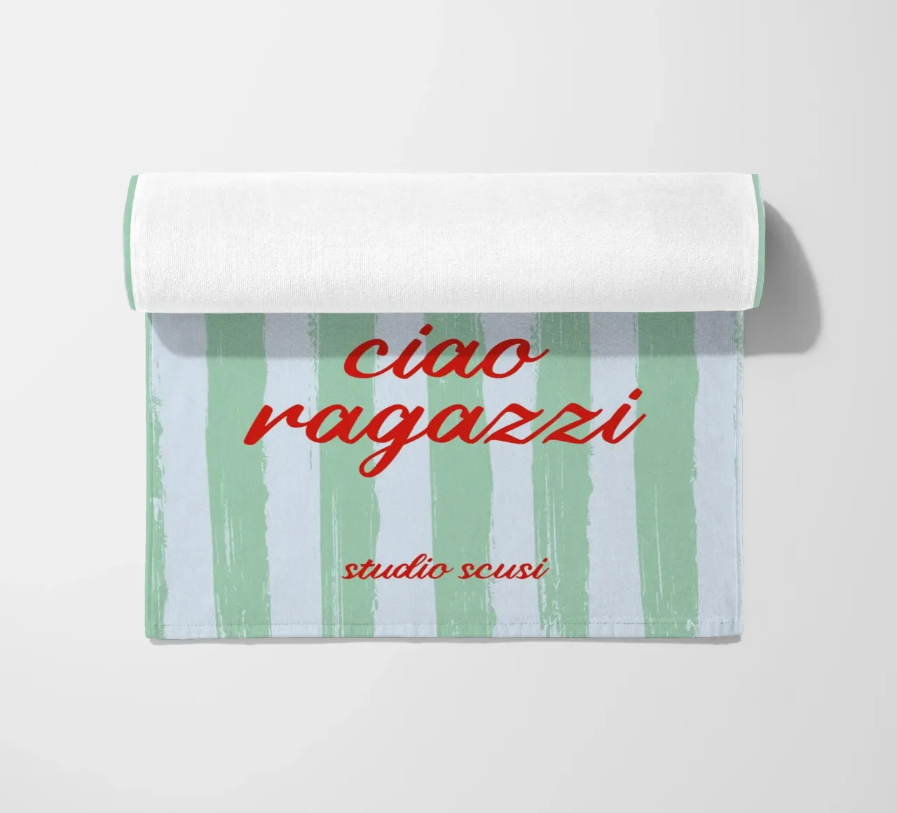 Ciao Ragazzi - A Strisce Menta Rosso telo mare da studio scusi