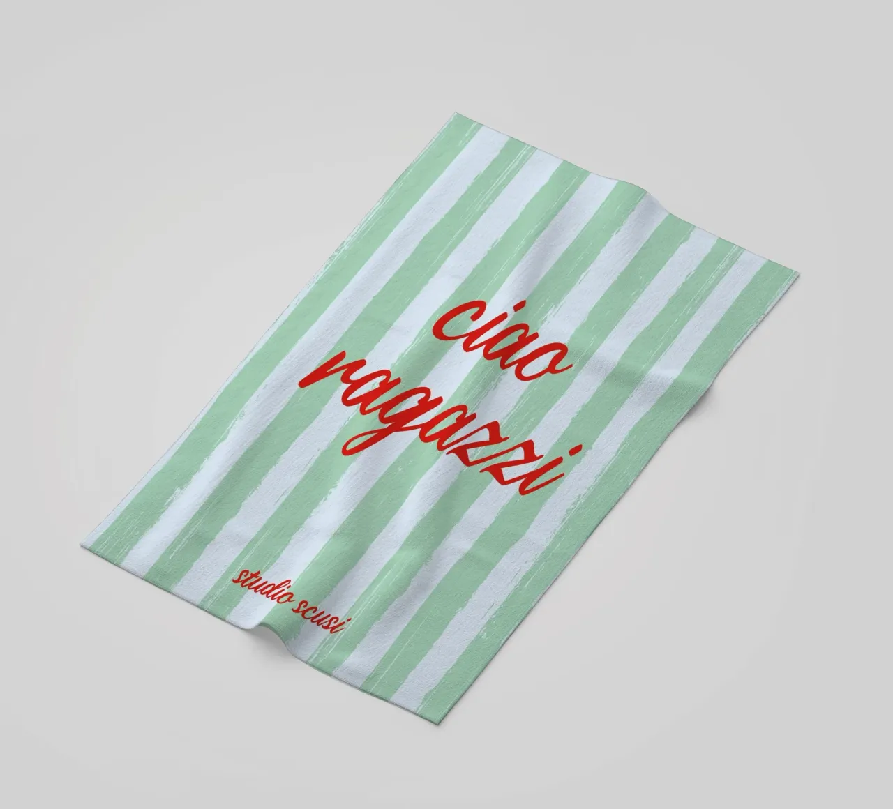 Ciao Ragazzi - A Strisce Menta Rosso telo mare da studio scusi