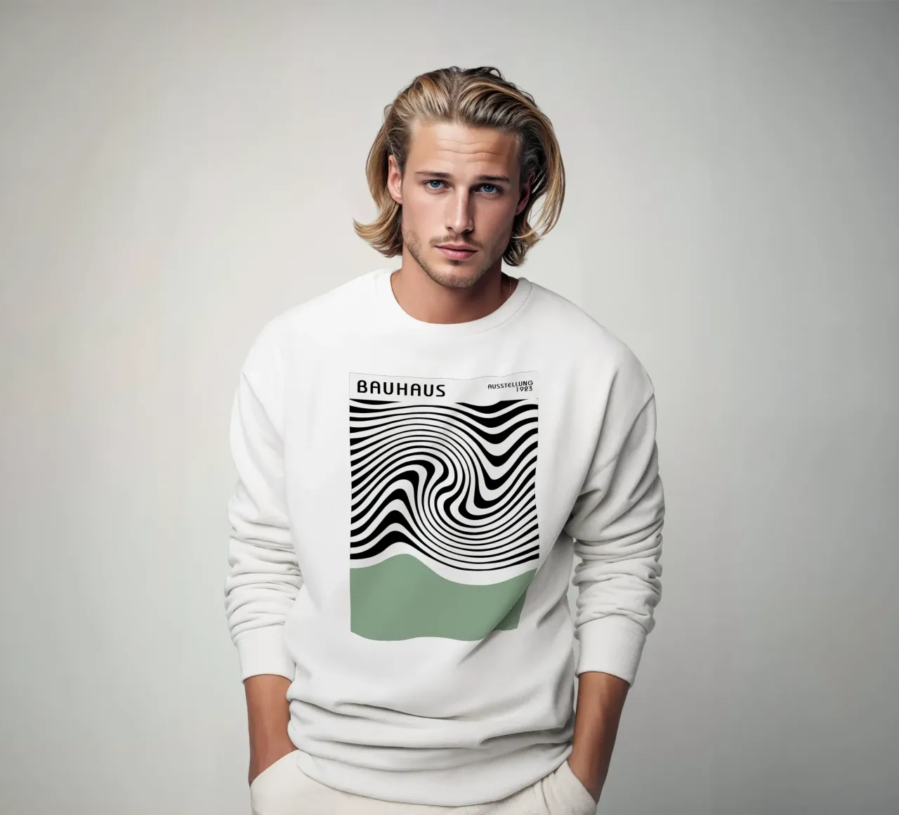 Poster astratto Bauhaus a linee ondulate in bianco e nero felpa da Grungeo