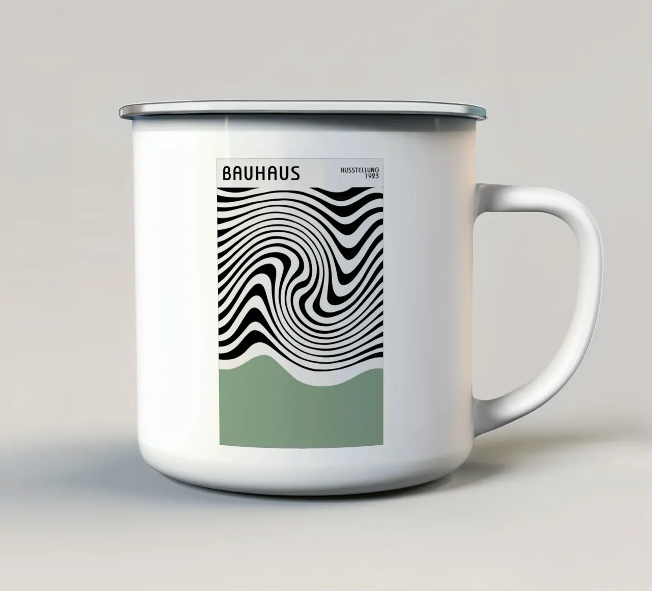Poster astratto Bauhaus a linee ondulate in bianco e nero tazza in smalto da Grungeo
