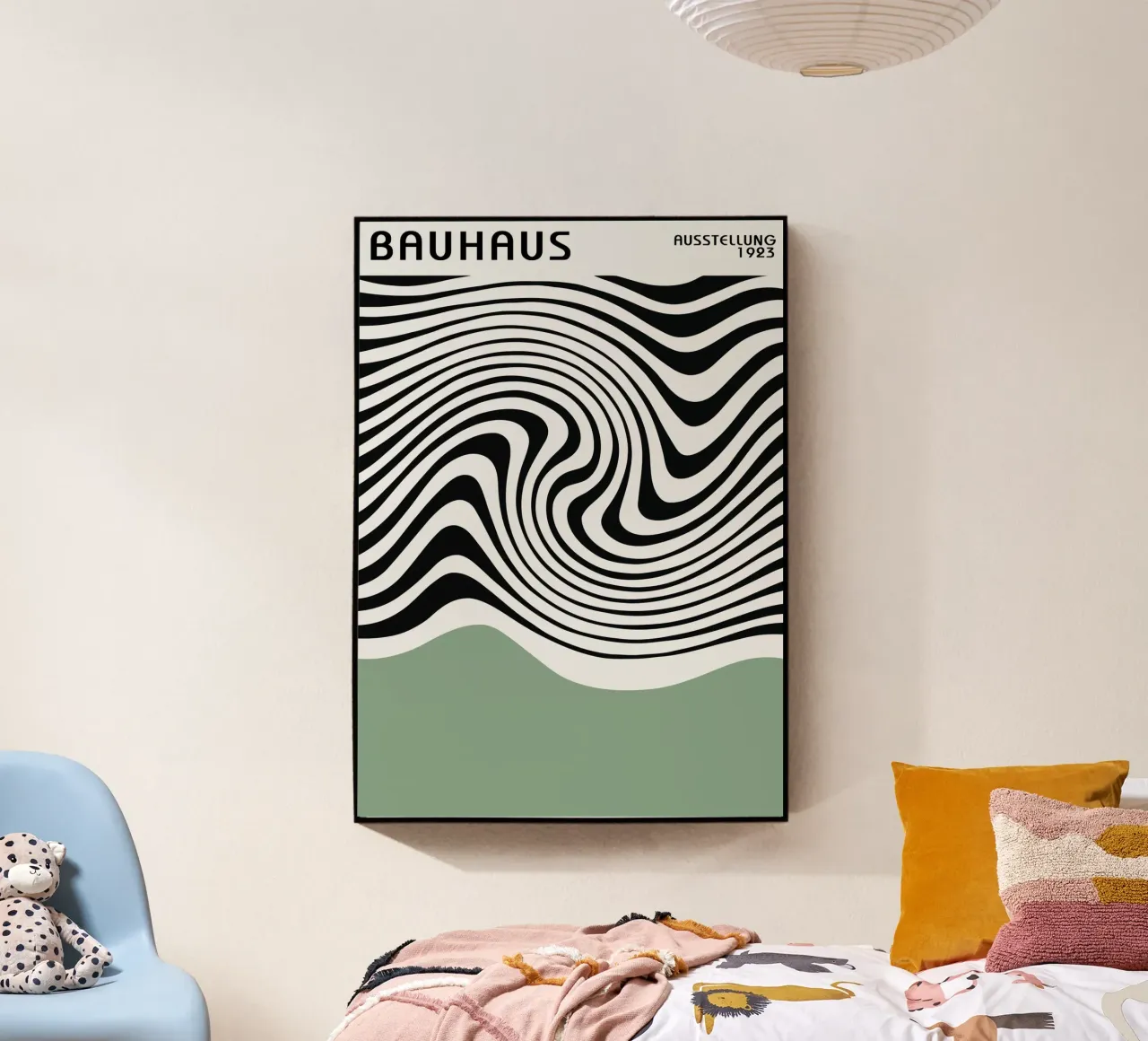 Poster astratto Bauhaus a linee ondulate in bianco e nero plexiglass da Grungeo
