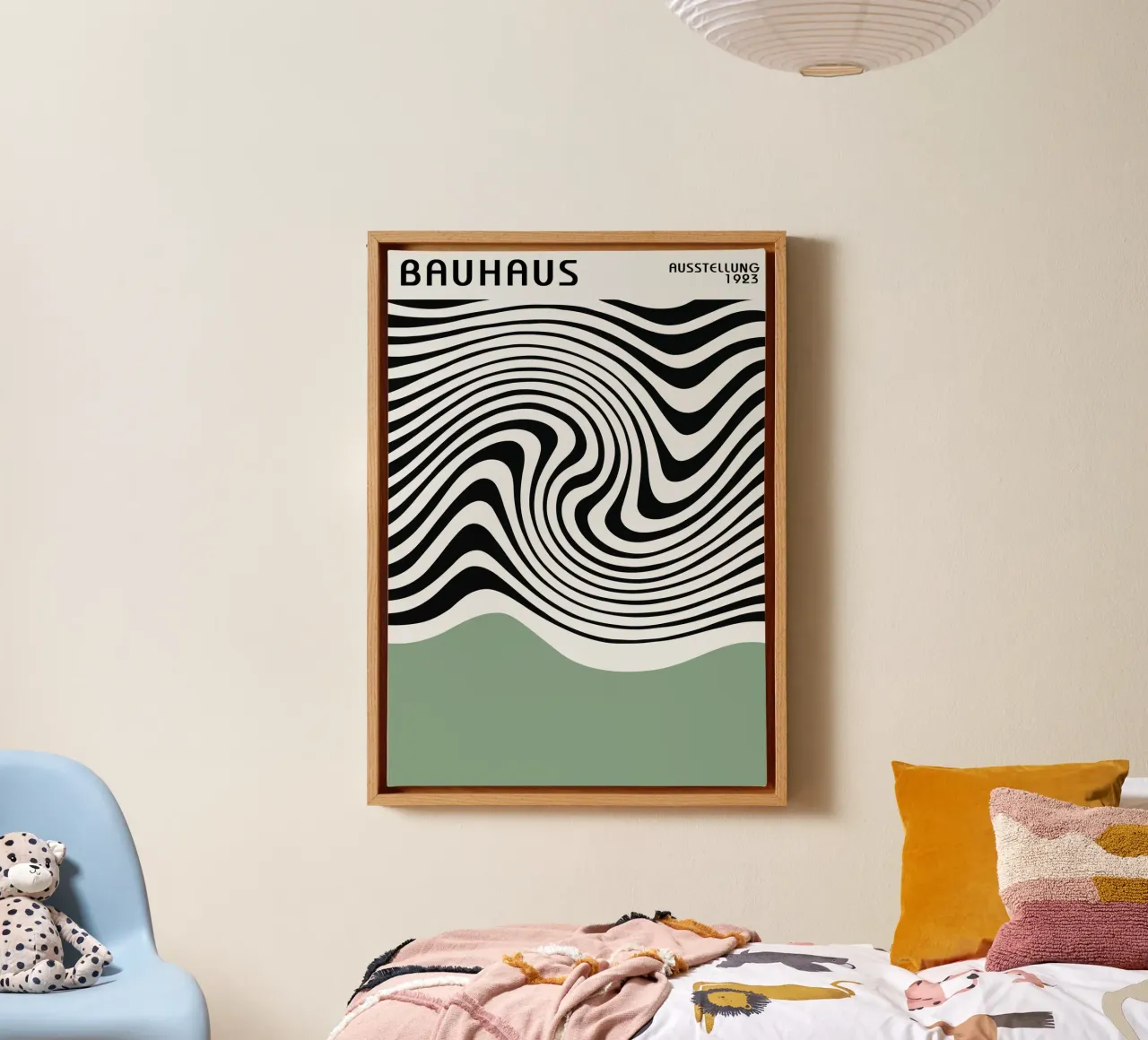 Poster abstrait Bauhaus lignes ondulées noir et blanc toile de Grungeo