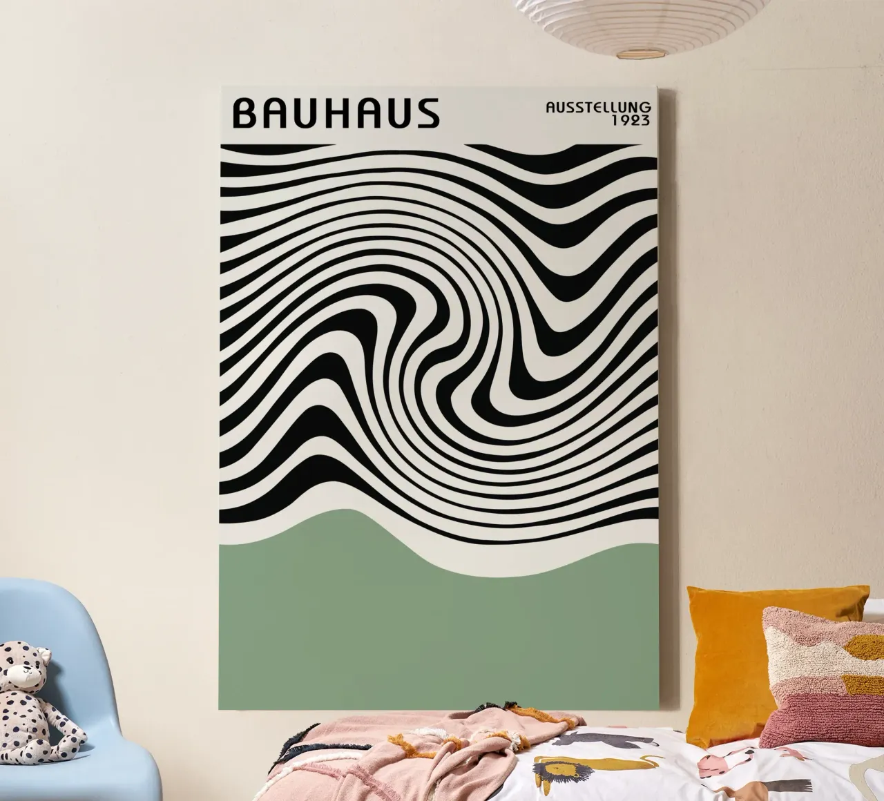 Poster abstrait Bauhaus lignes ondulées noir et blanc toile de Grungeo