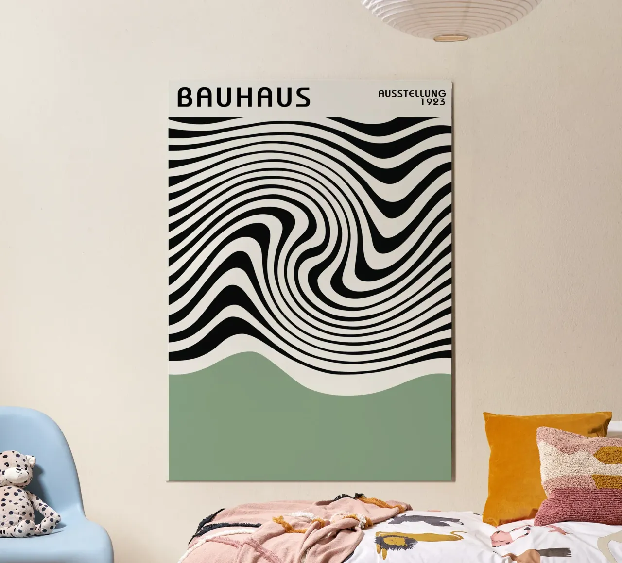 Poster astratto Bauhaus a linee ondulate in bianco e nero carta hahnemühle da Grungeo