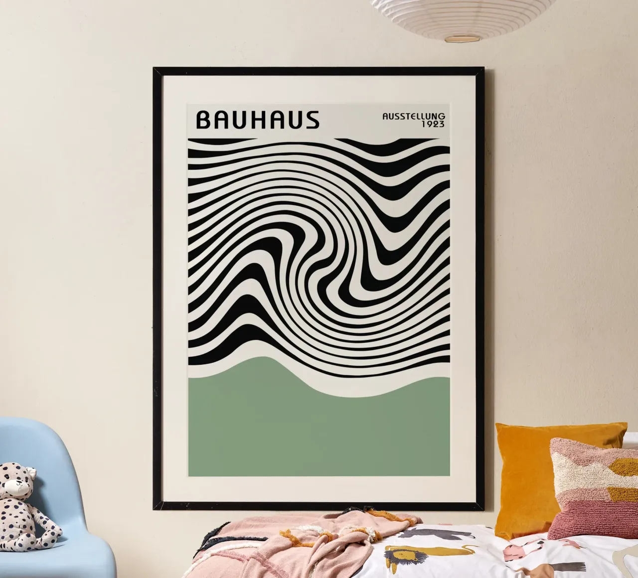 Poster astratto Bauhaus a linee ondulate in bianco e nero carta hahnemühle da Grungeo