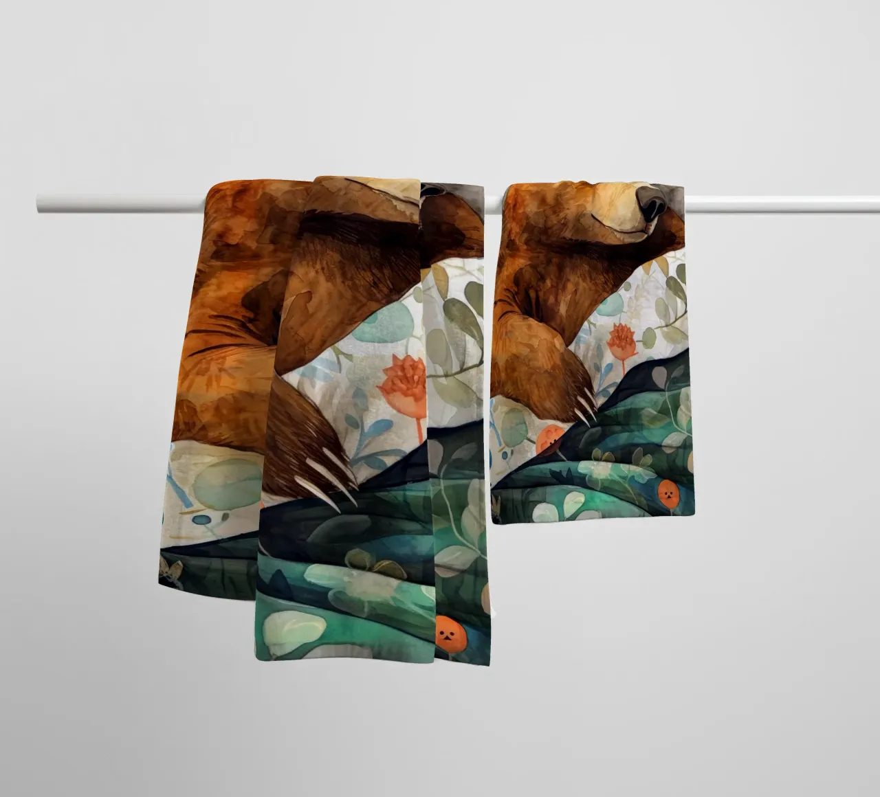 Un autre ours endormi dans mon lit serviette de bain de Justyna Jaszke JBJart