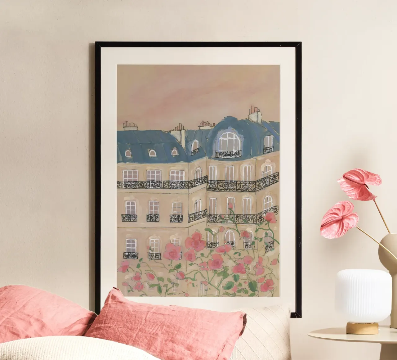 Tramonto su Parigi poster con telaio in legno da Katharina Puritscher