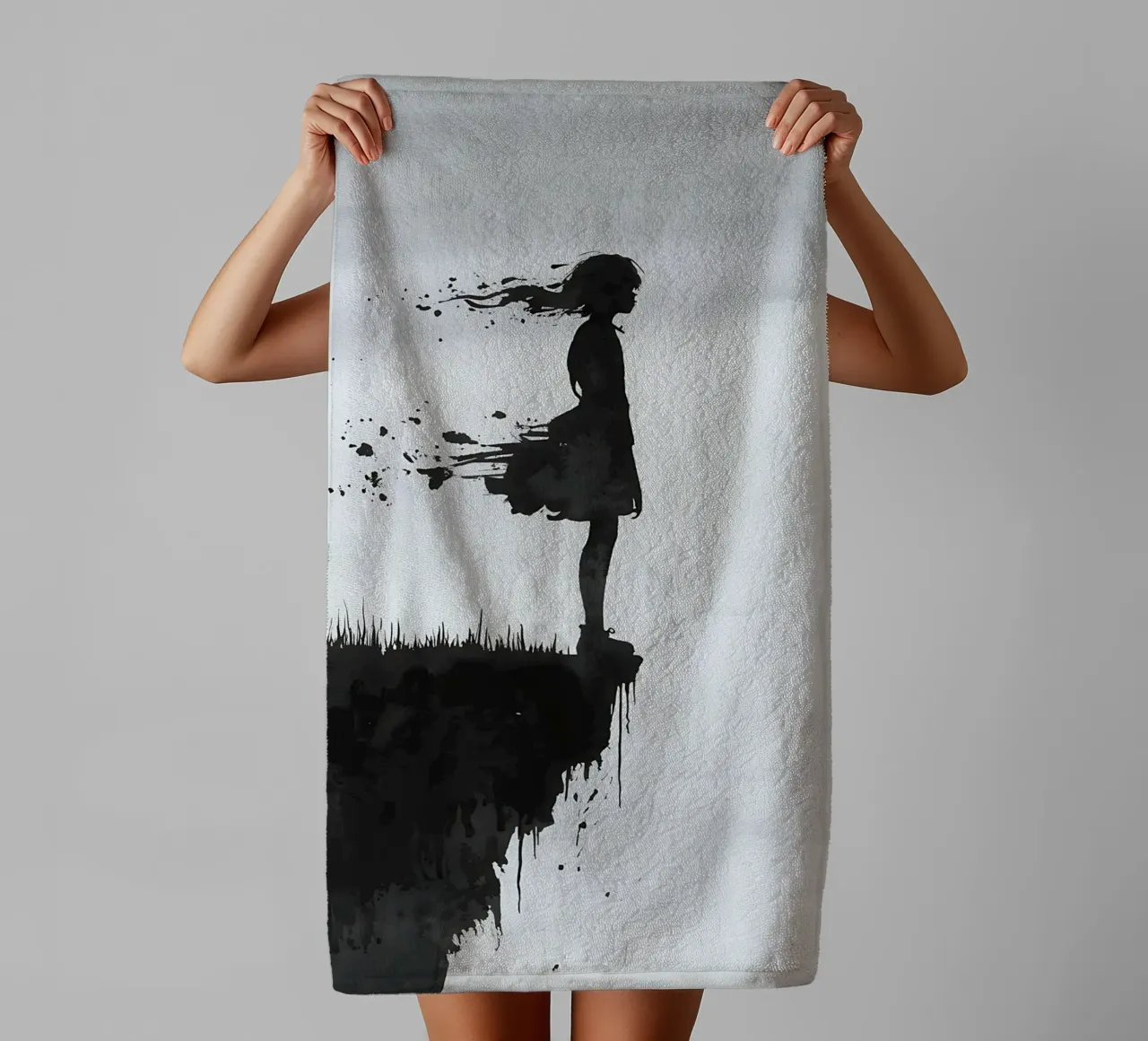 She Disappears at the Edge of the Void towel by Plain Thoughts