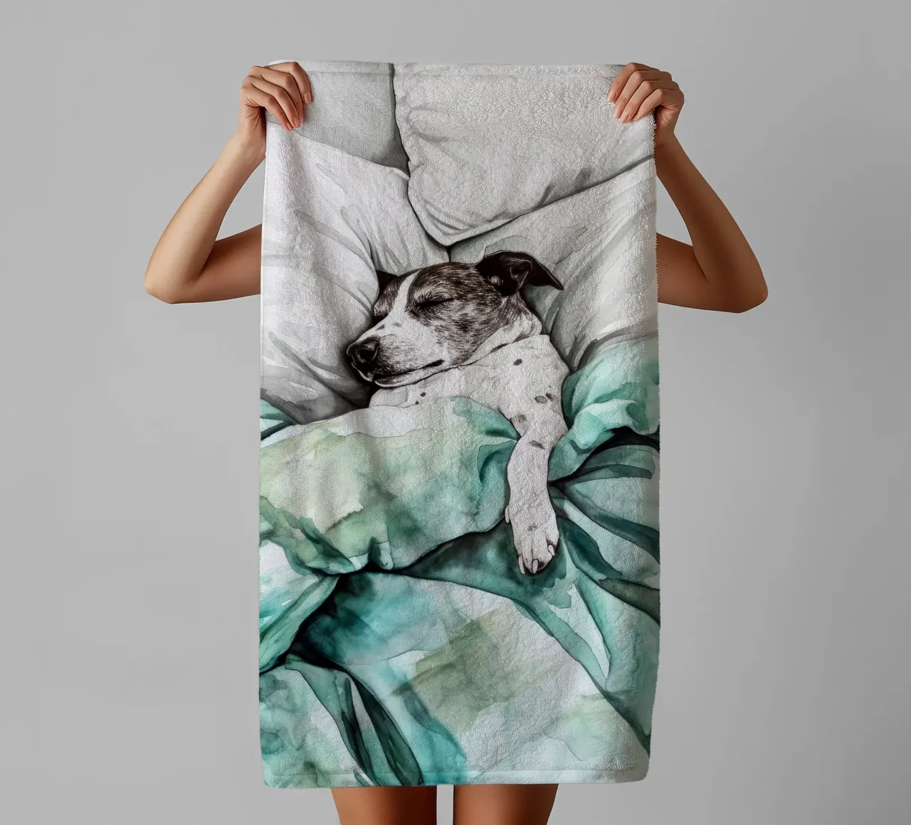 Un autre chien endormi dans mon lit serviette de bain de Justyna Jaszke JBJart