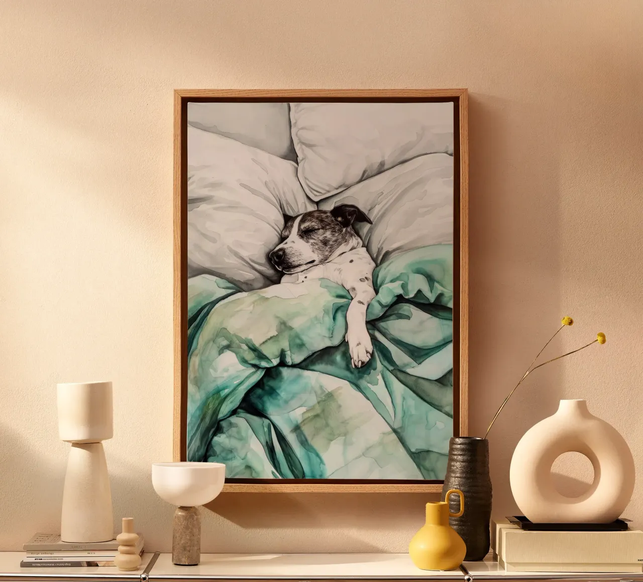 Another Sleeping dog in my bed canvas by Justyna Jaszke JBJart
