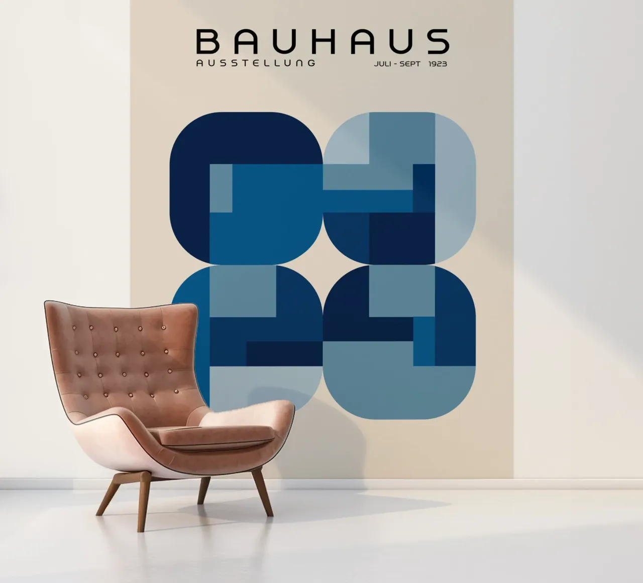 Poster per la mostra Bauhaus, quadrati geometrici astratti blu carta da parati fotografica da Grungeo