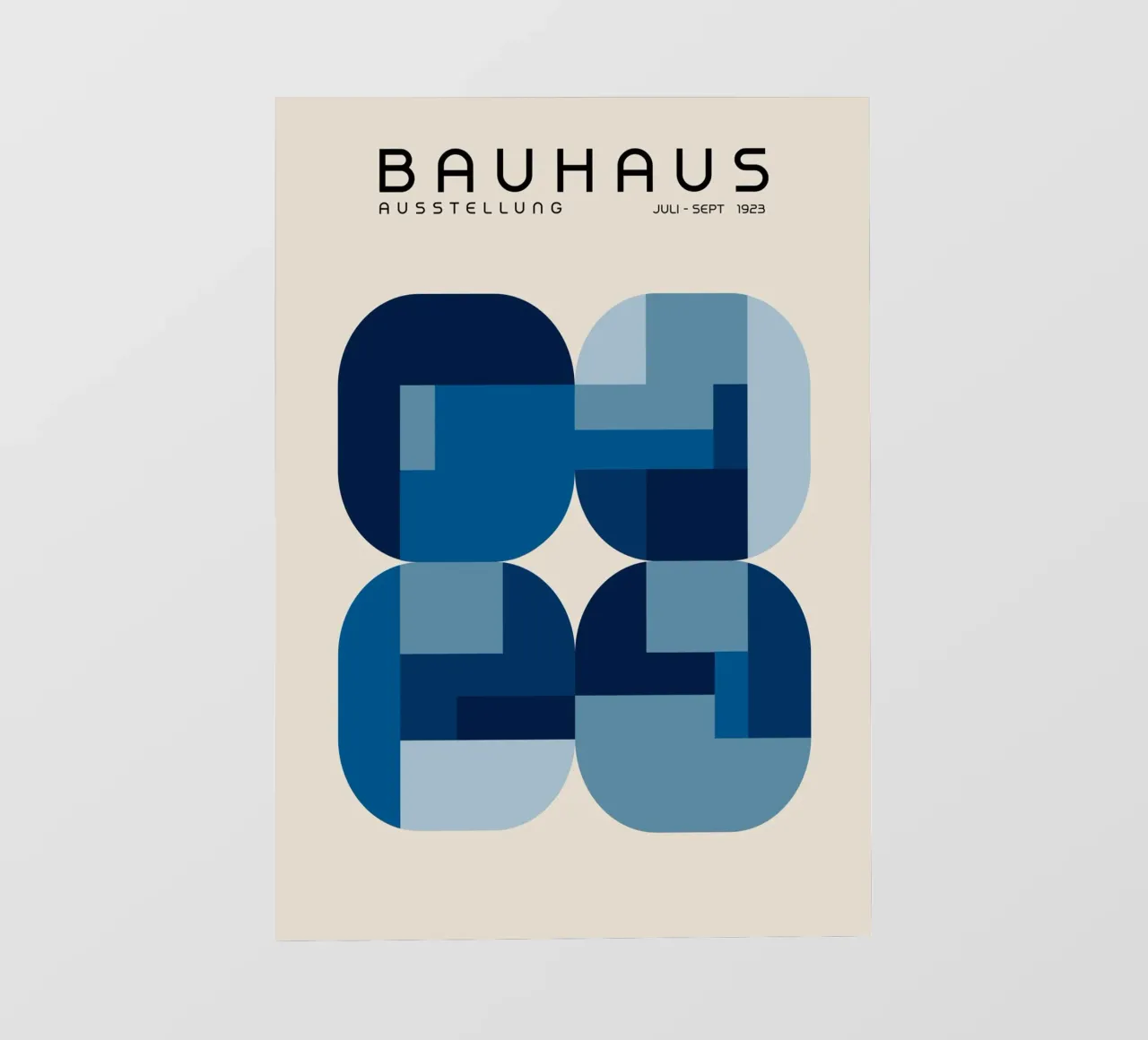 Poster per la mostra Bauhaus, quadrati geometrici astratti blu carta da parati fotografica da Grungeo