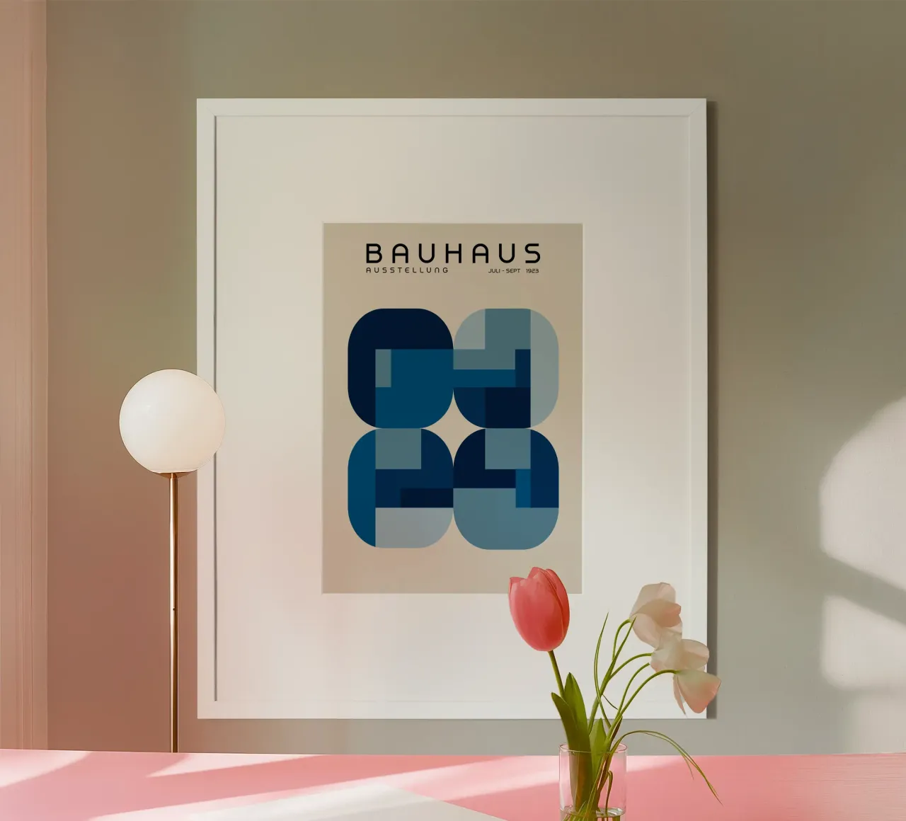 Poster per la mostra Bauhaus, quadrati geometrici astratti blu carta hahnemühle da Grungeo