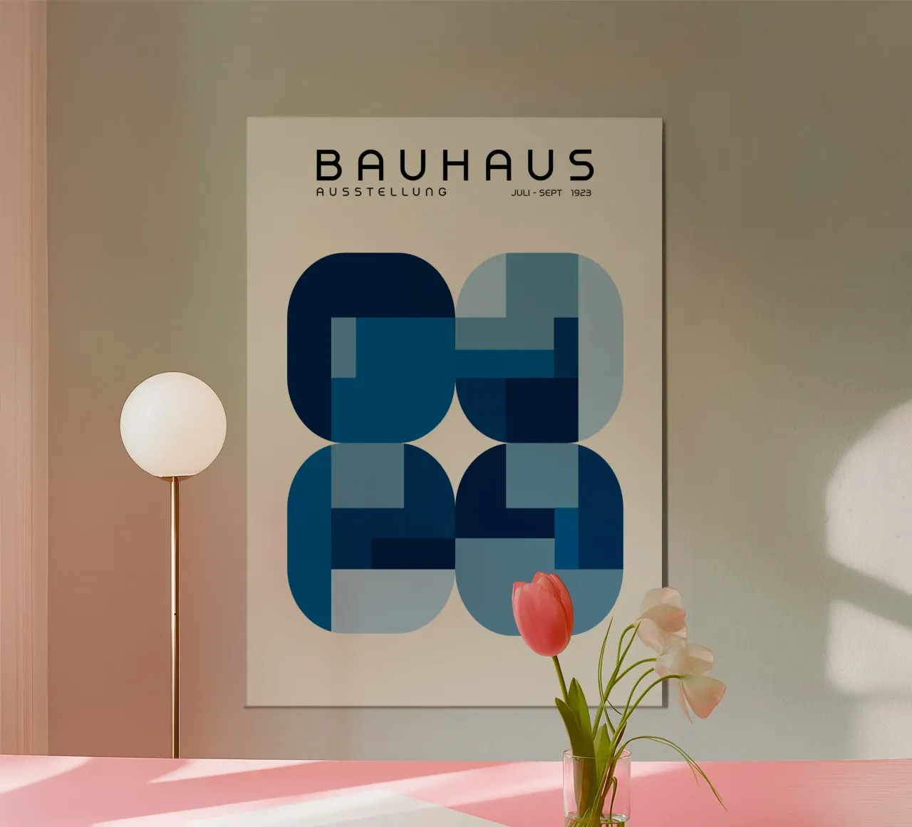 Poster per la mostra Bauhaus, quadrati geometrici astratti blu carta hahnemühle da Grungeo