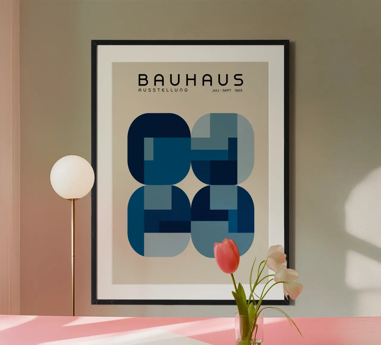 Poster per la mostra Bauhaus, quadrati geometrici astratti blu carta hahnemühle da Grungeo