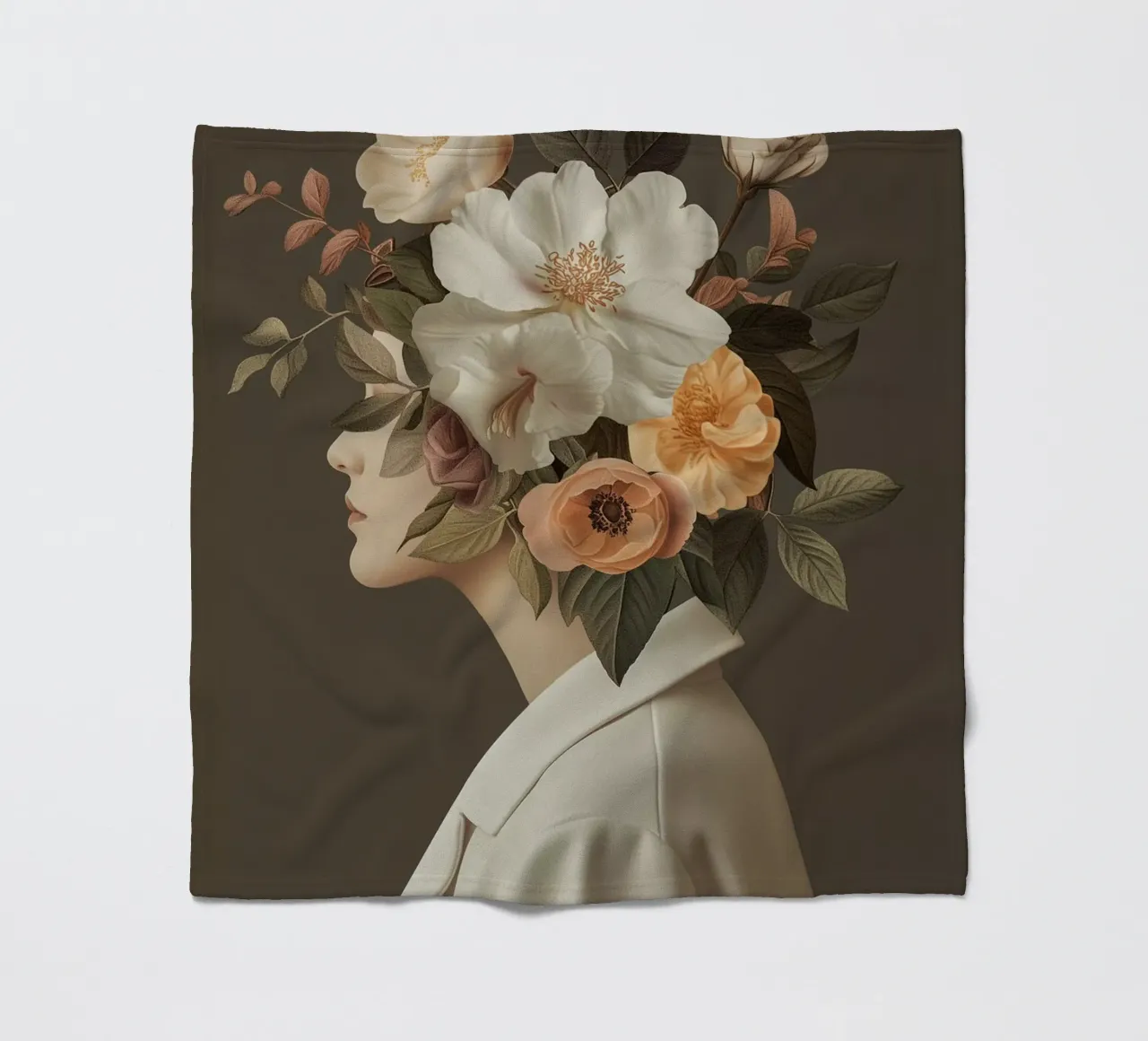 Ritratto donne testa di fiore coperta in pile da Carinaprint