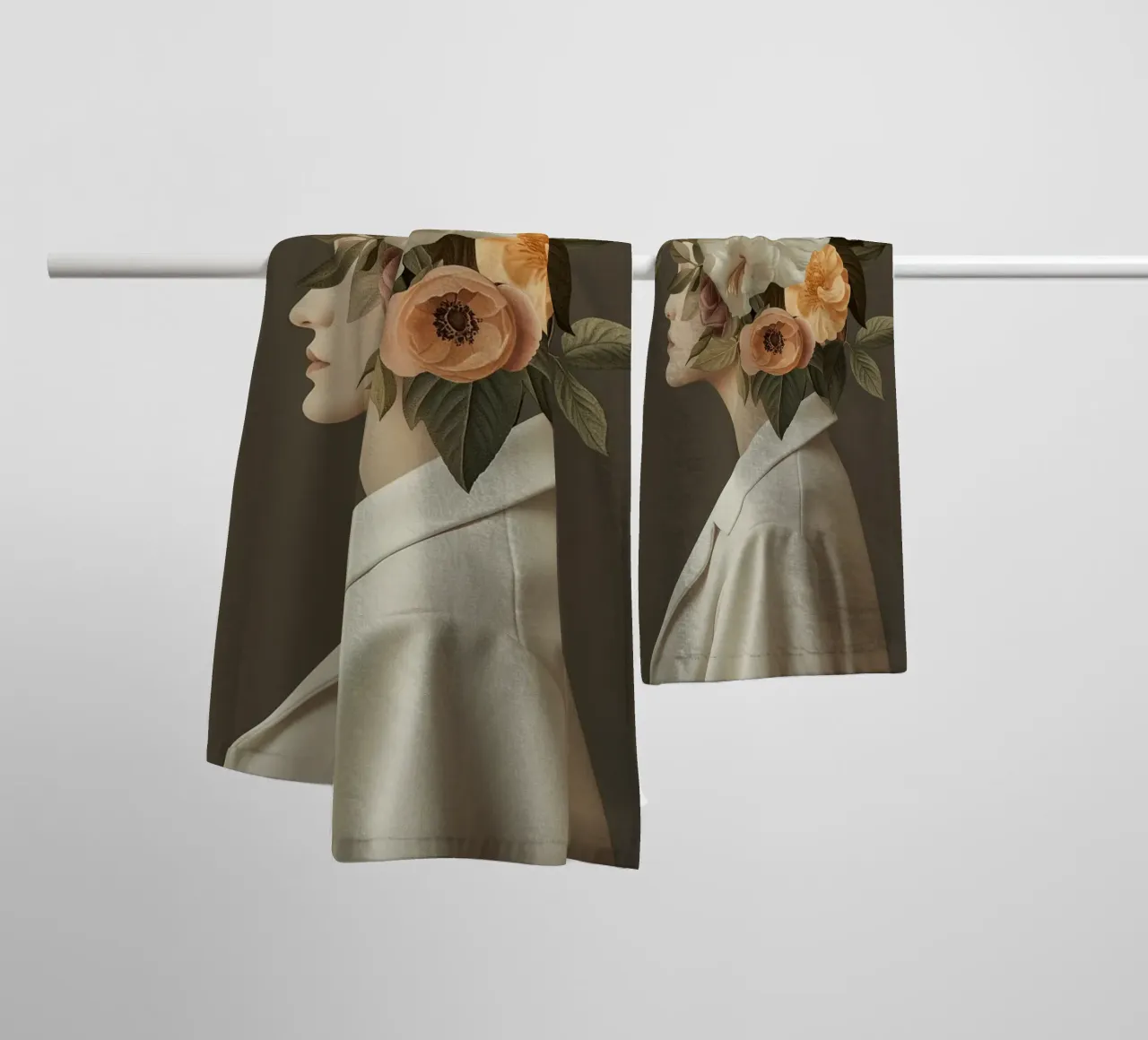 Ritratto donne testa di fiore asciugamano da bagno da Carinaprint