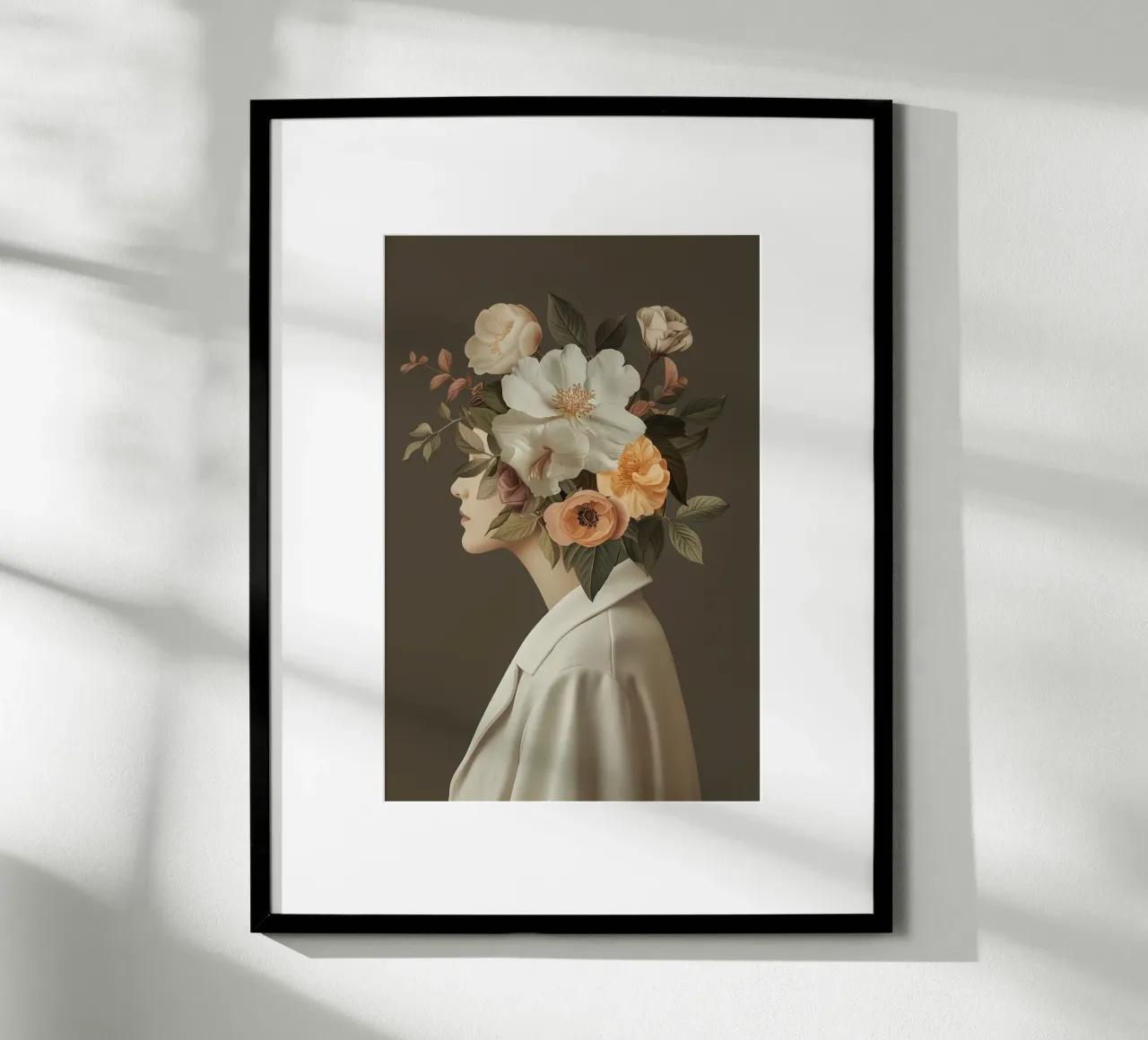 Ritratto donne testa di fiore poster con telaio in legno da Carinaprint