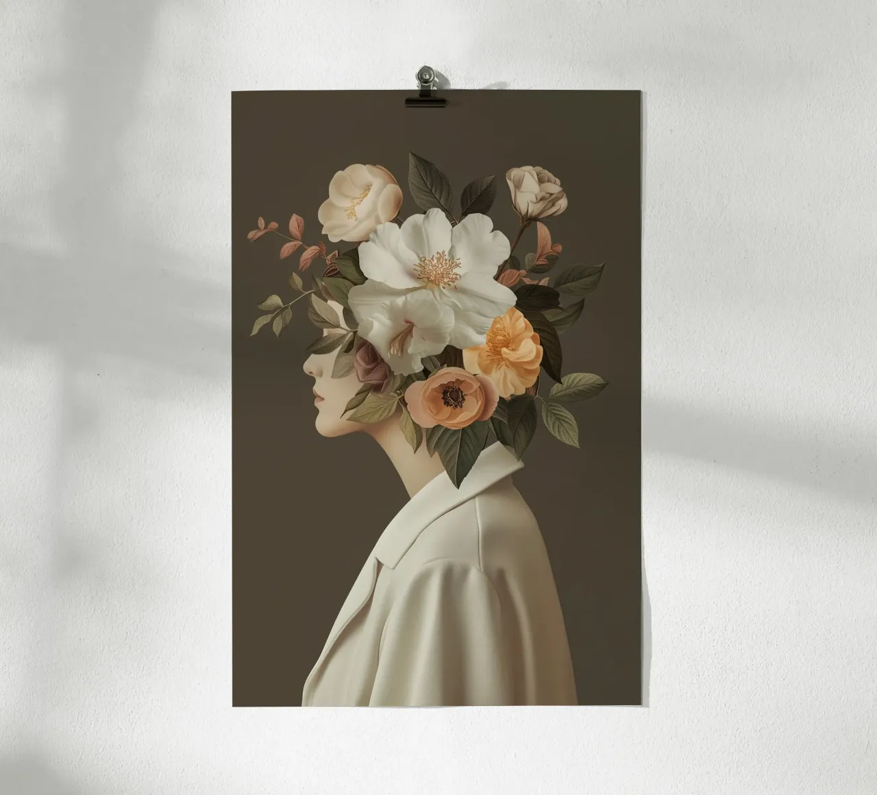 Ritratto donne testa di fiore poster con telaio in legno da Carinaprint