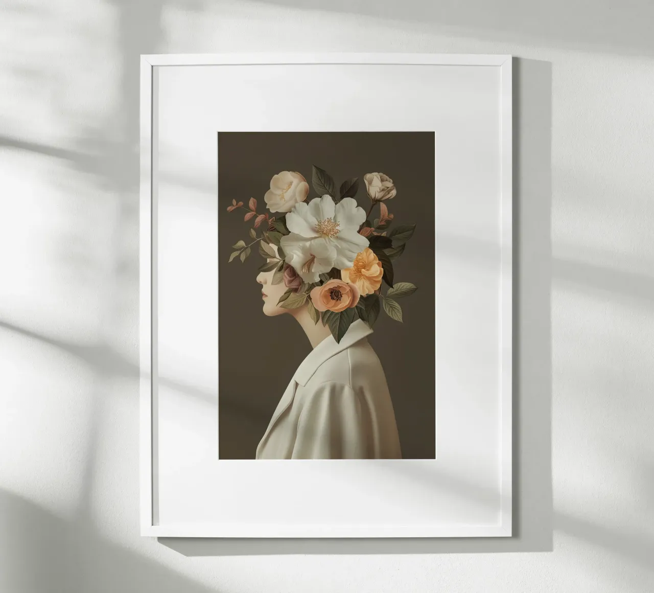Ritratto donne testa di fiore poster con telaio in legno da Carinaprint