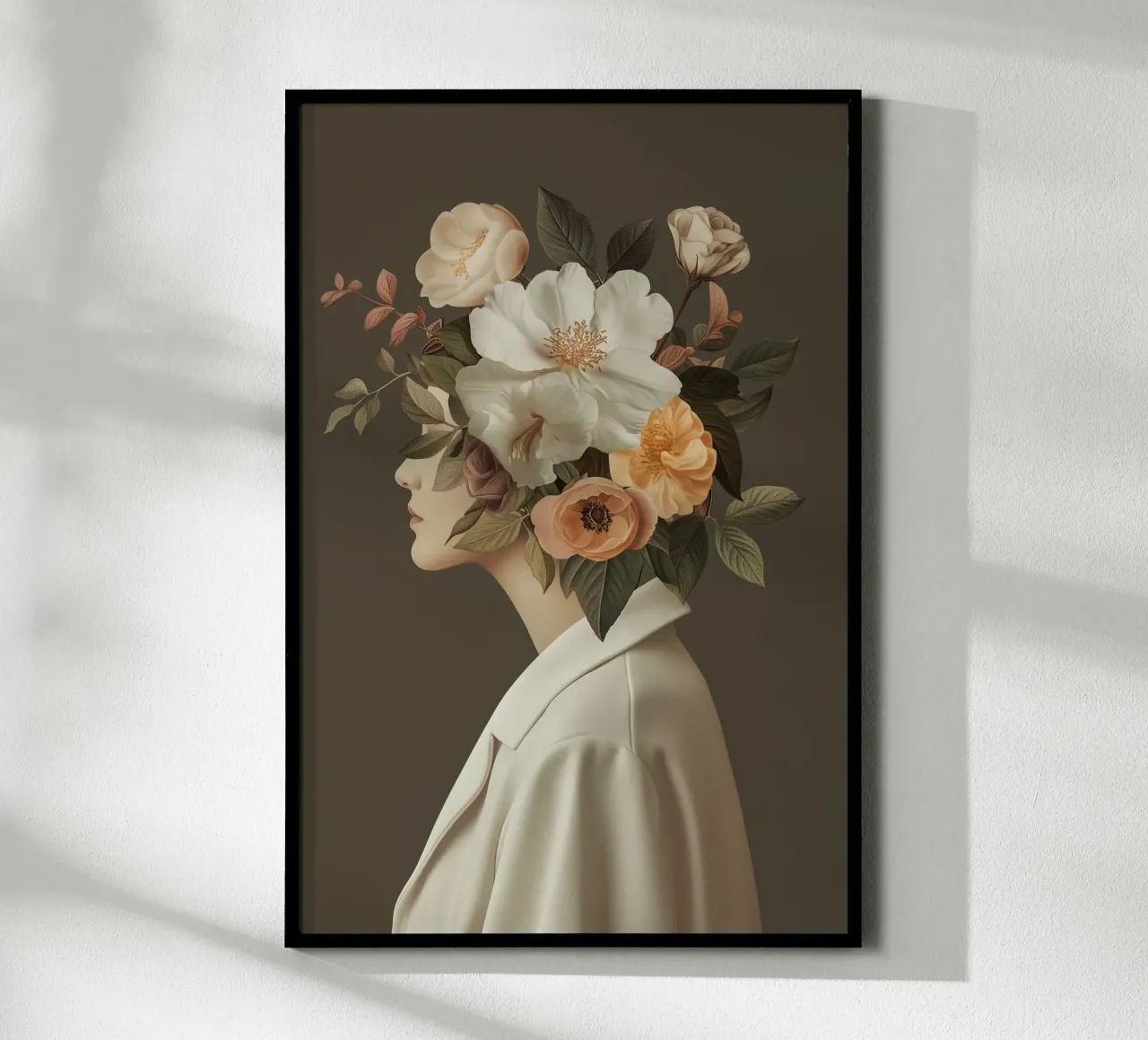Ritratto donne testa di fiore poster con telaio in legno da Carinaprint