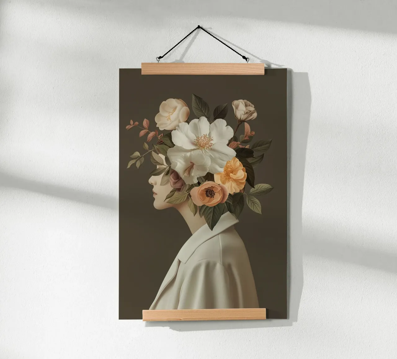 Ritratto donne testa di fiore poster con telaio in legno da Carinaprint