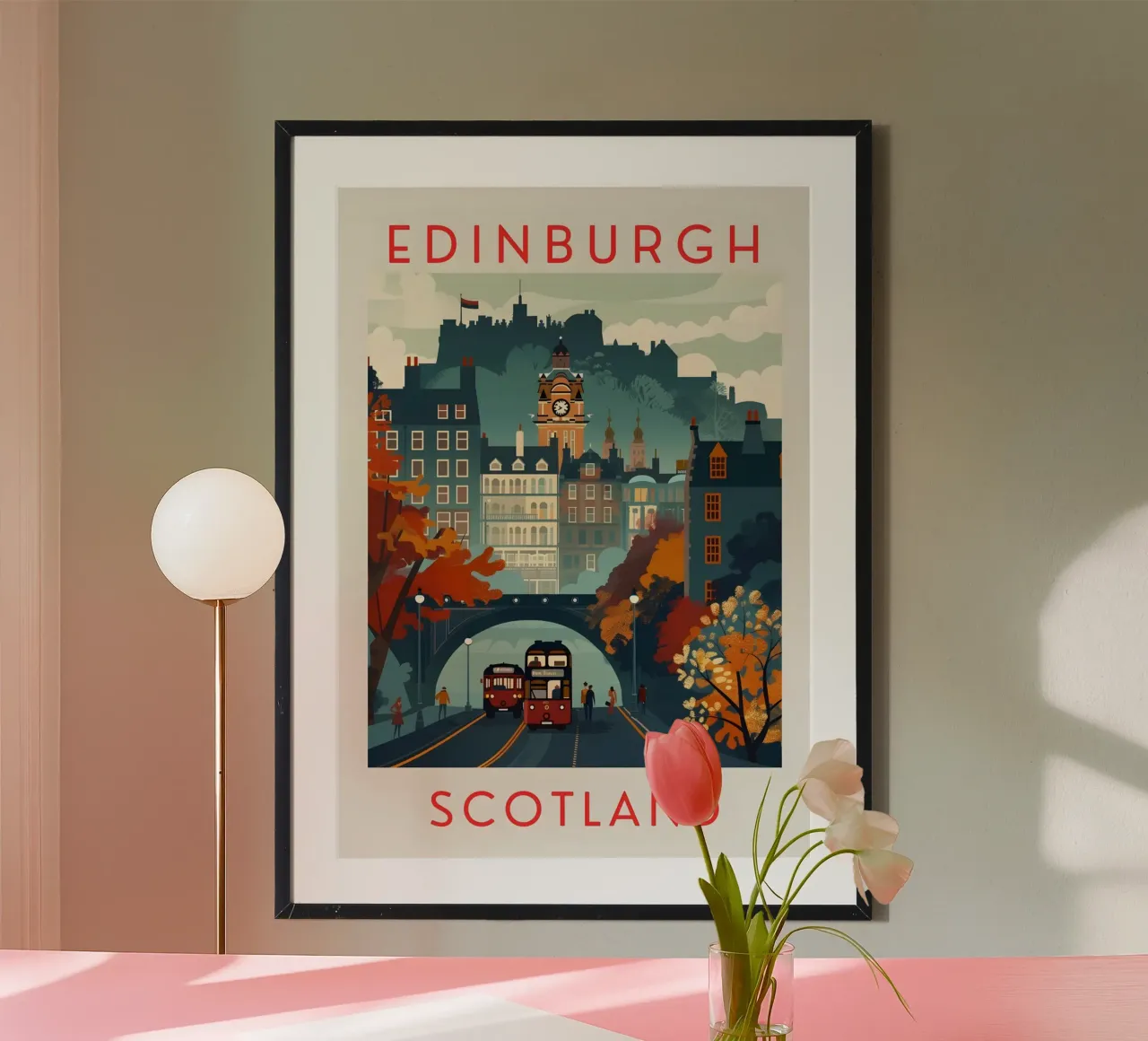 Poster d'epoca con paesaggio urbano di Edimburgo, Scozia poster da homdeco