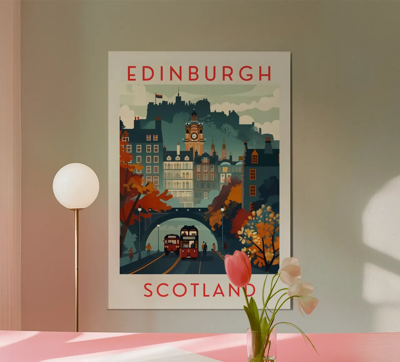 Poster d'epoca con paesaggio urbano di Edimburgo, Scozia poster da homdeco