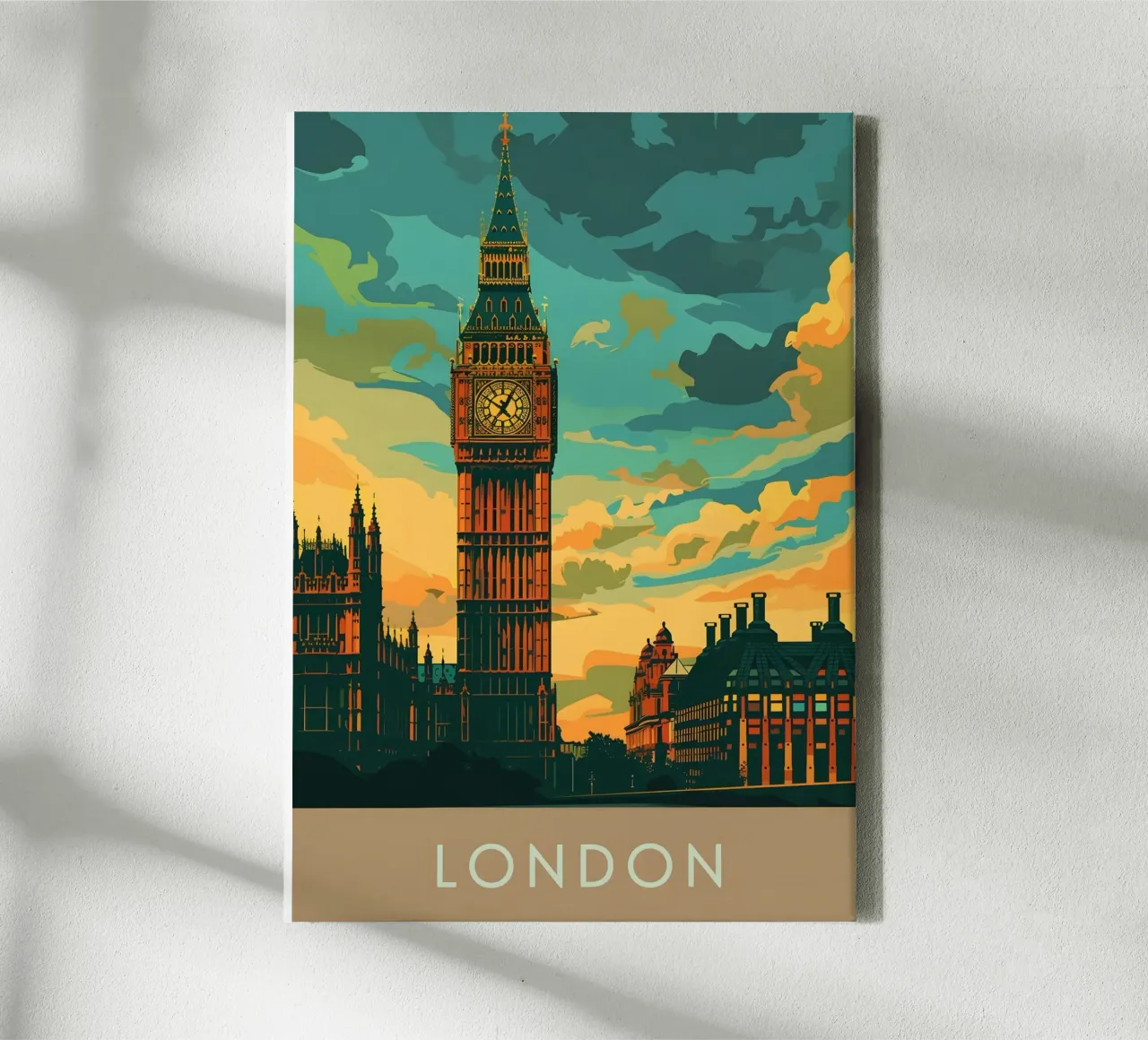 Big Ben, Londra Regno Unito Poster di viaggio d'epoca tela con Cornice a cassetta da homdeco