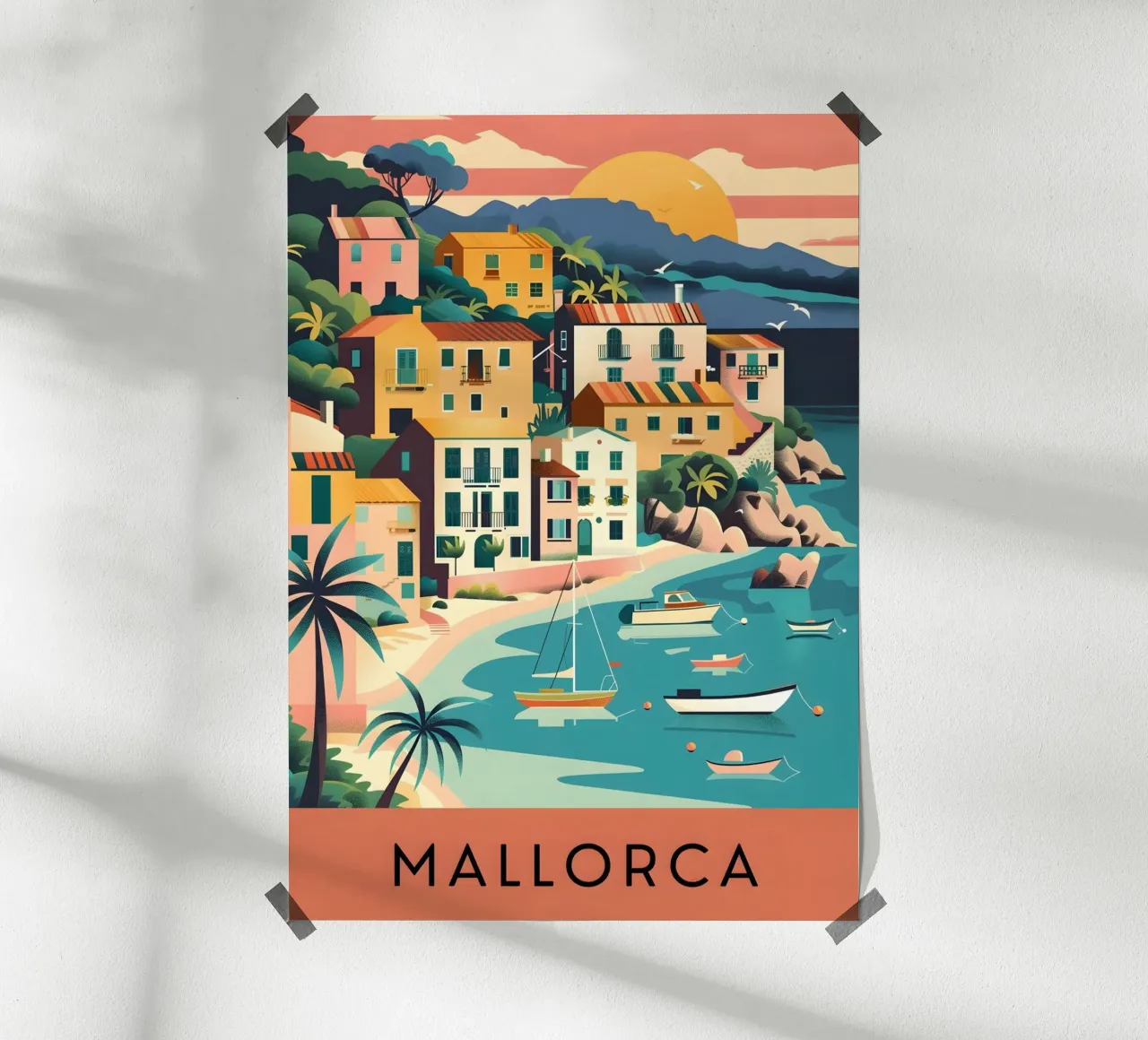 Mallorca, Spanien Küstendorf Vintage Poster Poster von homdeco