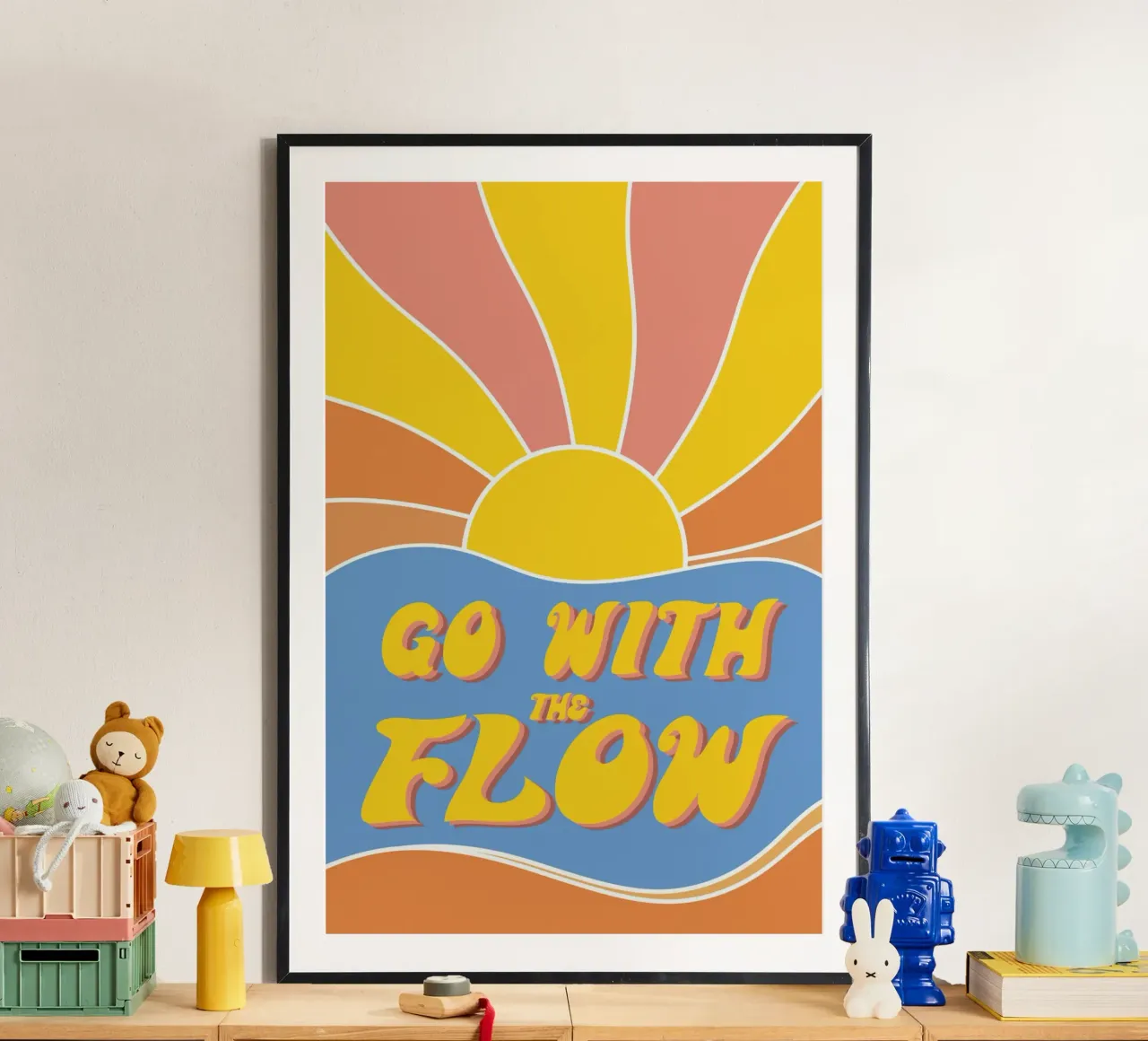 Grow With The Flow - Retro 70s Vibes poster with plastic frame by pierosvisuals