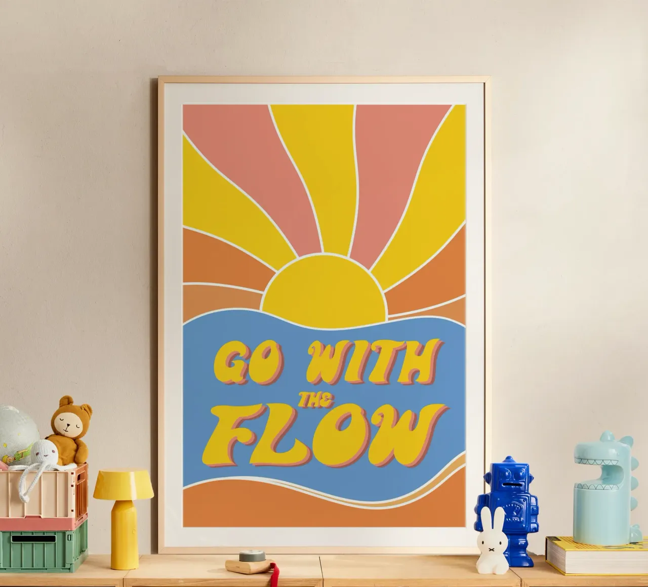 Grow With The Flow - Retro 70s Vibes poster with plastic frame by pierosvisuals