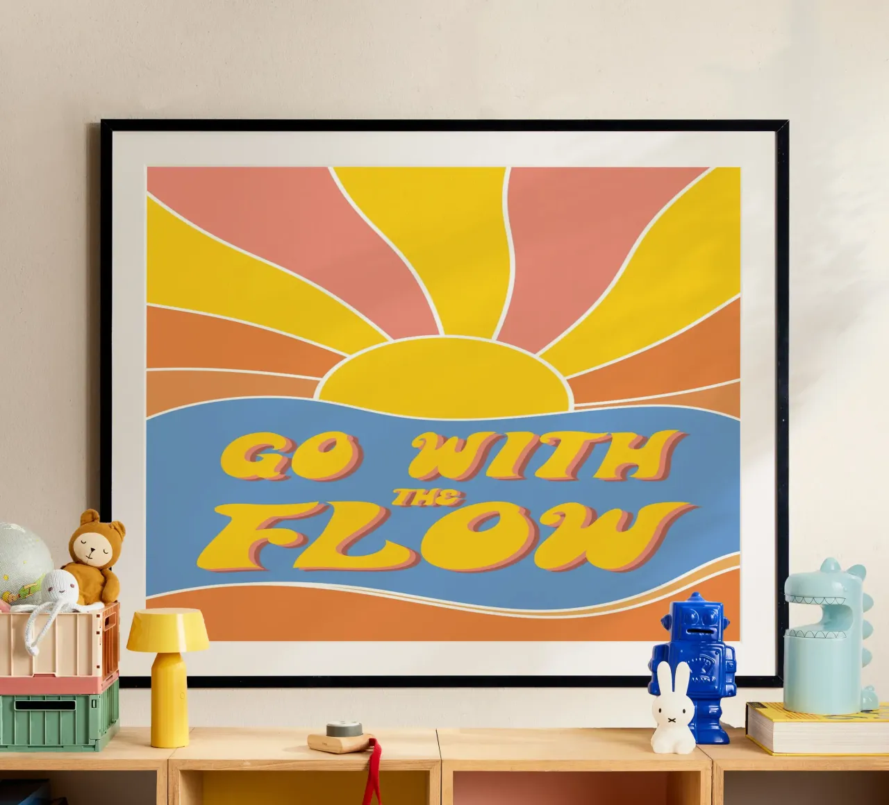 Grow With The Flow - Retro 70s Vibes poster with plastic frame by pierosvisuals