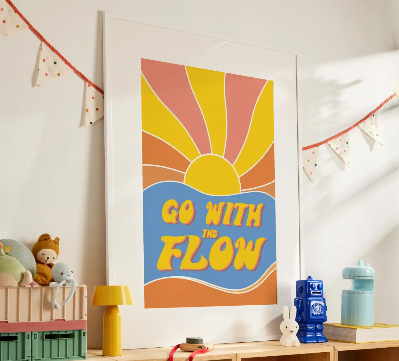 Grow With The Flow - Retro 70s Vibes poster with plastic frame by pierosvisuals