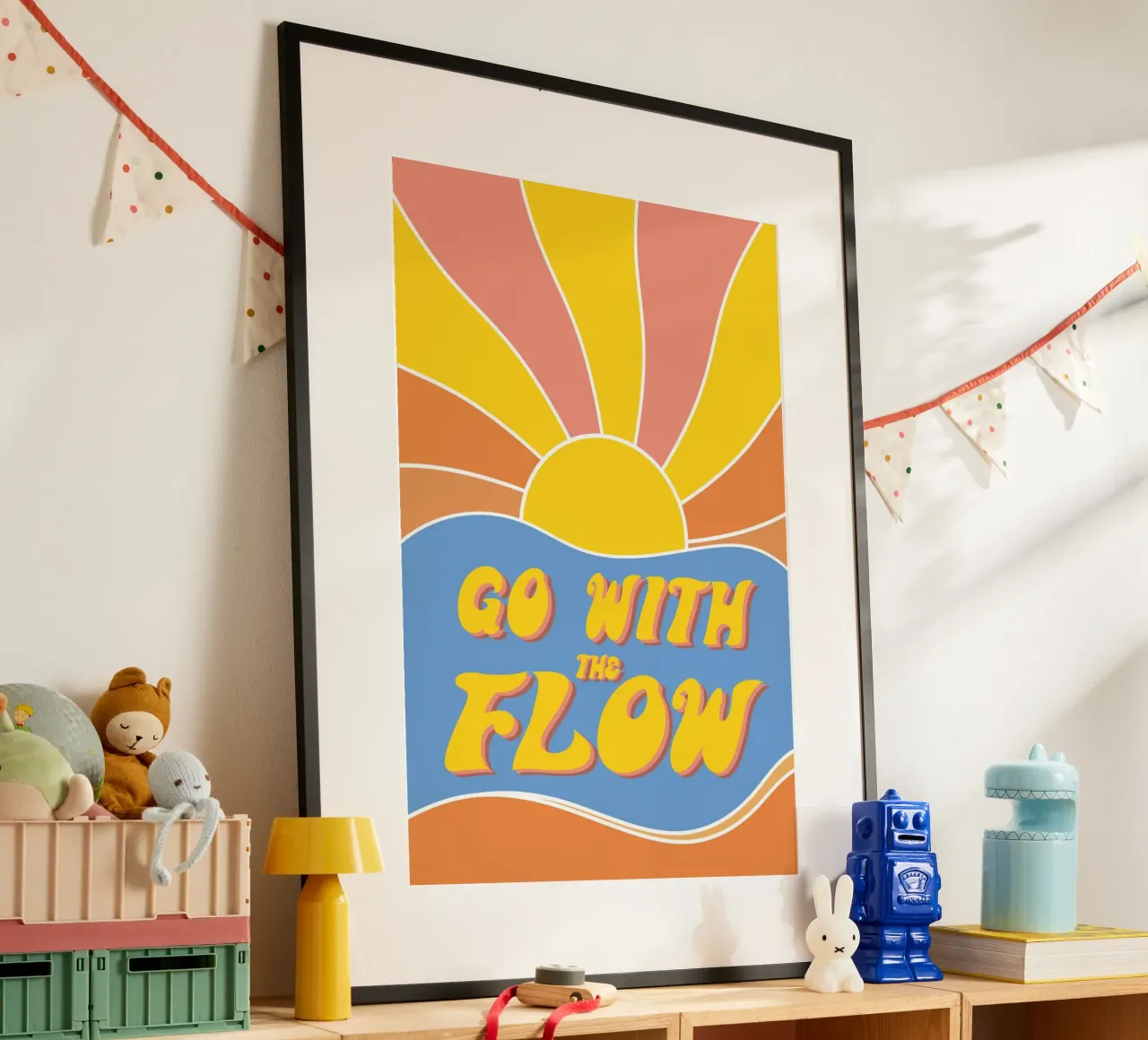 Grow With The Flow - Retro 70s Vibes poster with plastic frame by pierosvisuals