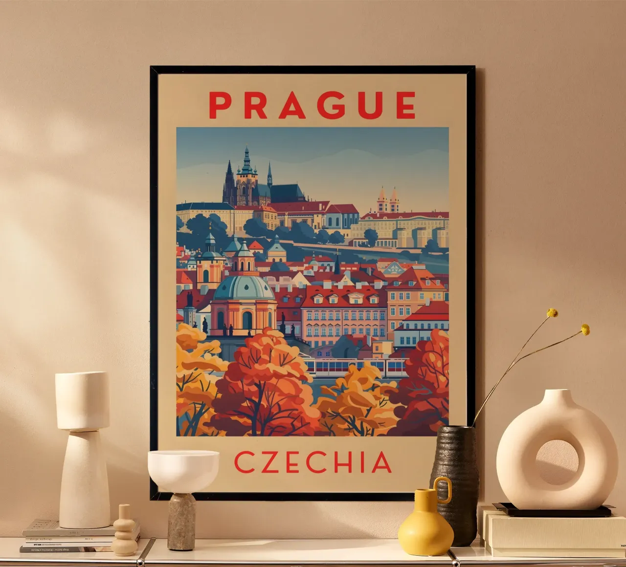 Prague, Czechia Vintage Castle Travel Poster Poster von homdeco