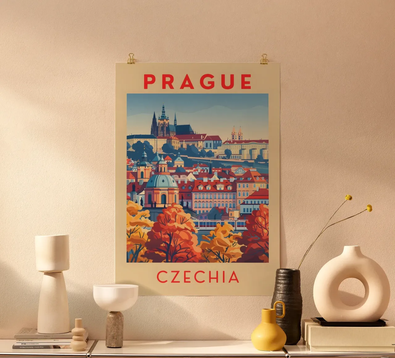 Prague, Czechia Vintage Castle Travel Poster Poster von homdeco