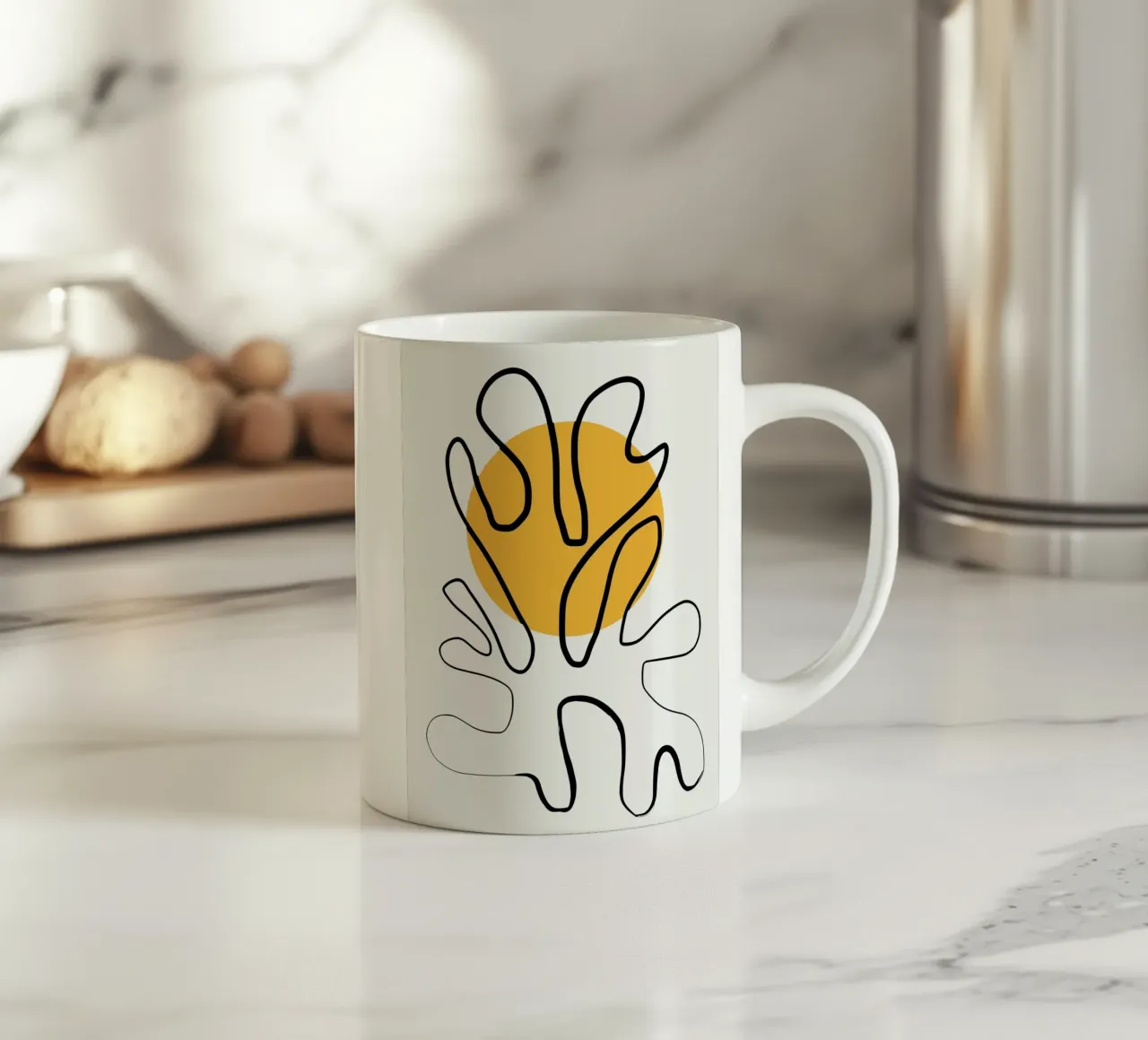Giallo e linee artistiche 04 tazza in ceramica da Little Dean