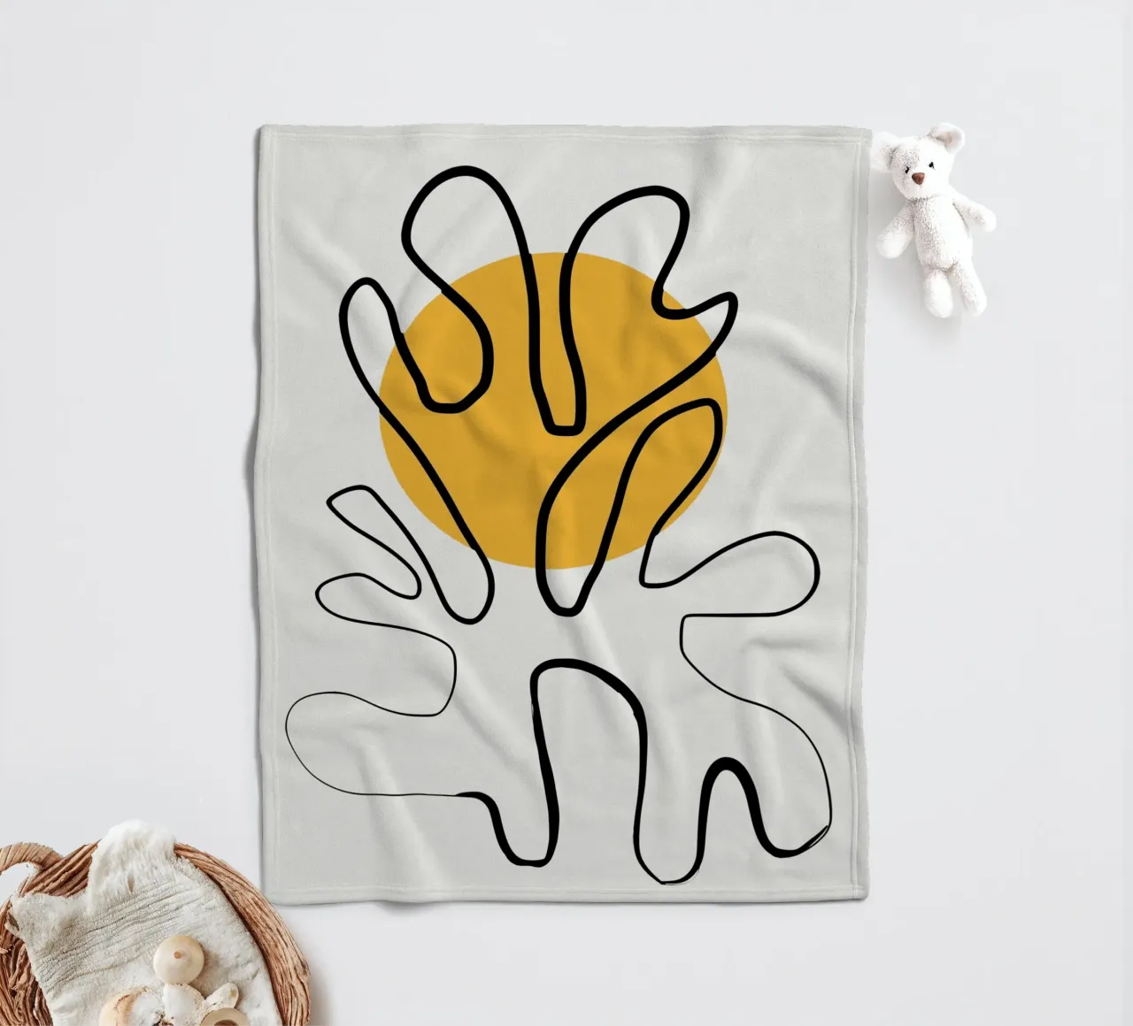 Giallo e linee artistiche 04 coperta in pile da Little Dean