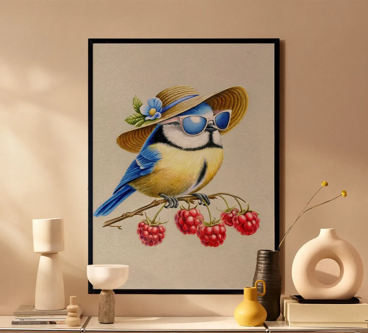 Uccello estivo poster con telaio in alluminio da Graphit und Farbe