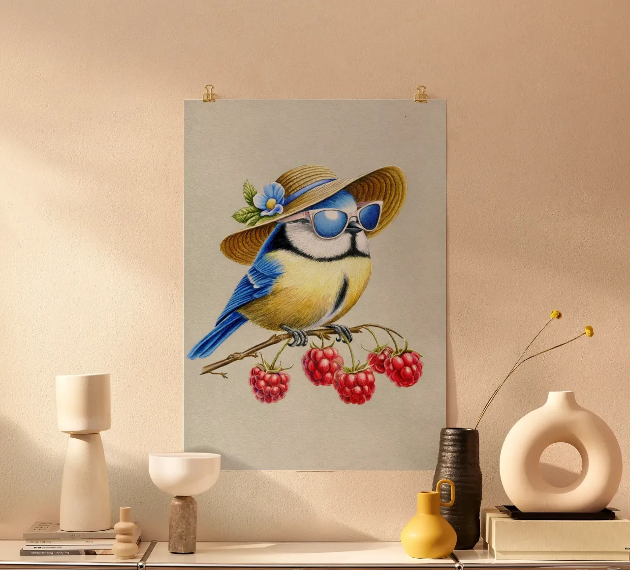 Uccello estivo poster con telaio in alluminio da Graphit und Farbe