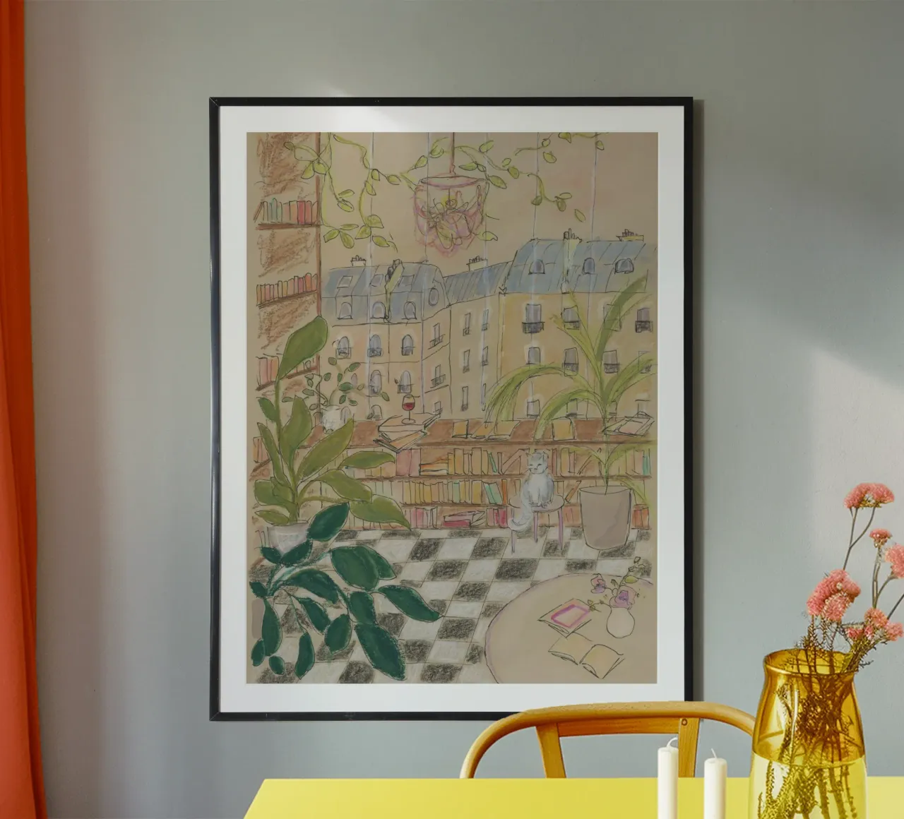 Negozio di libri antichi poster con telaio in legno da Katharina Puritscher